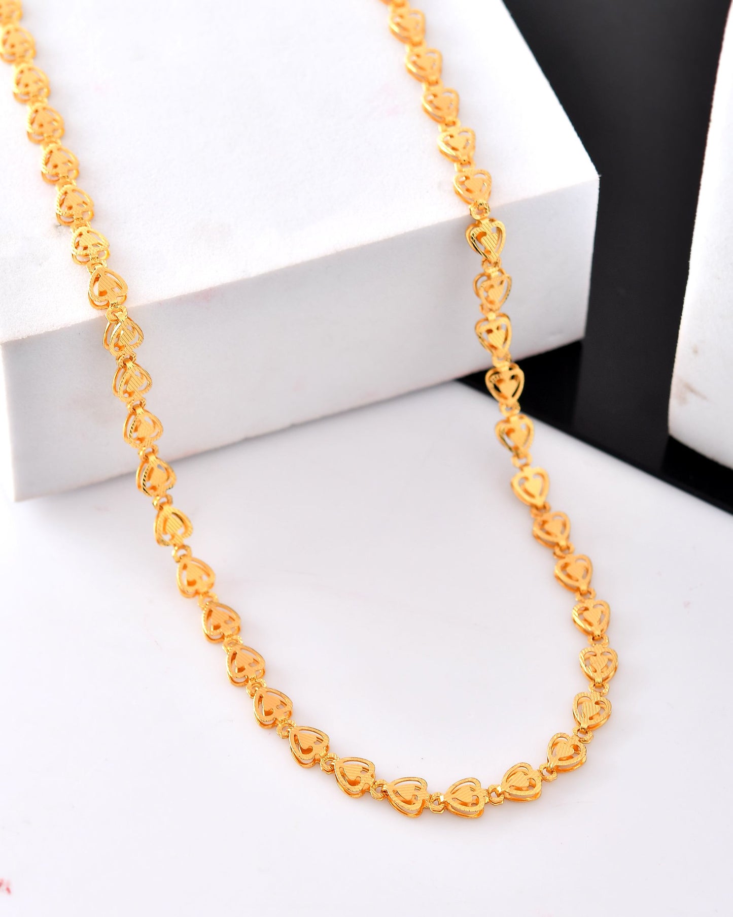 VOJ Gold Polished Heart Shaped Stainless Steel Chain For Women - Swadesiicart