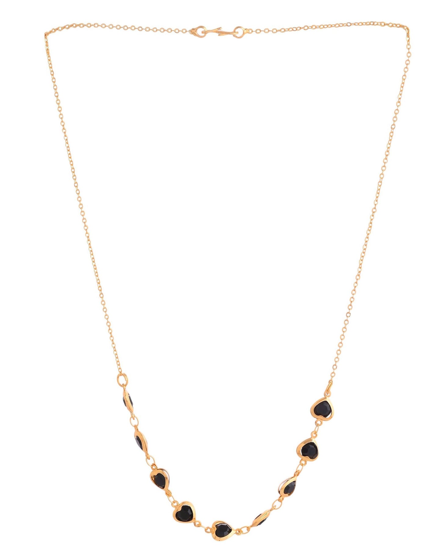 VOJ Gold Polished Stainless Steel Black Hear Shaped Stone Chain - Swadesiicart