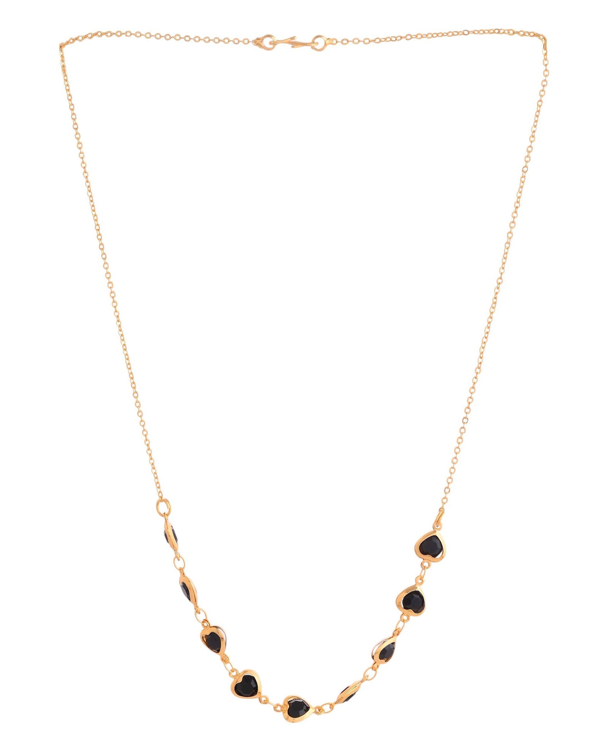 VOJ Gold Polished Stainless Steel Black Hear Shaped Stone Chain - Swadesiicart
