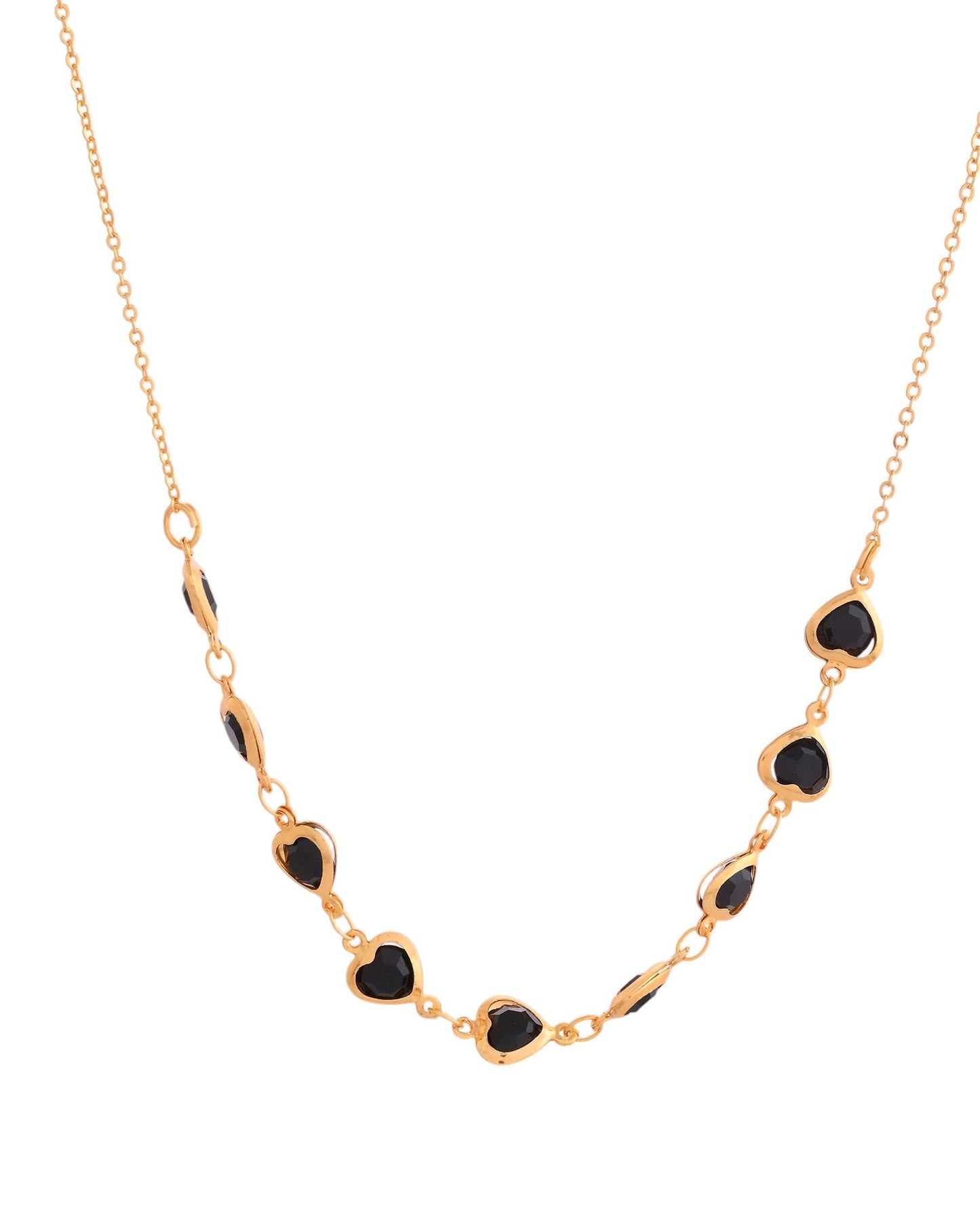 VOJ Gold Polished Stainless Steel Black Hear Shaped Stone Chain - Swadesiicart