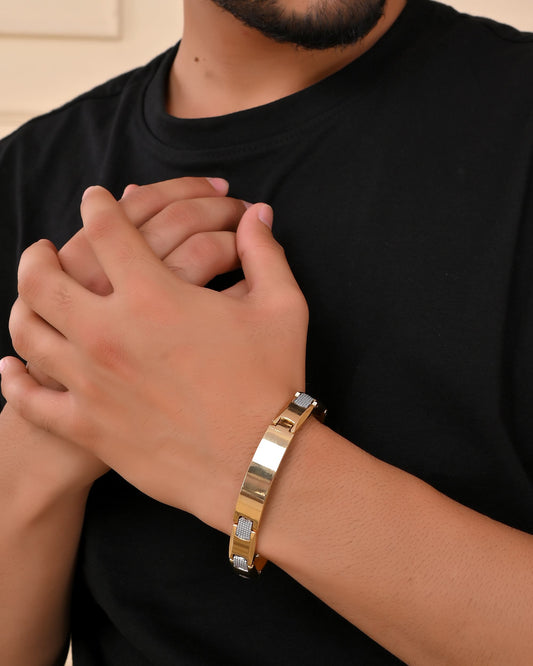 VOJ Men's Dual Toned Grid Bracelet - Swadesiicart