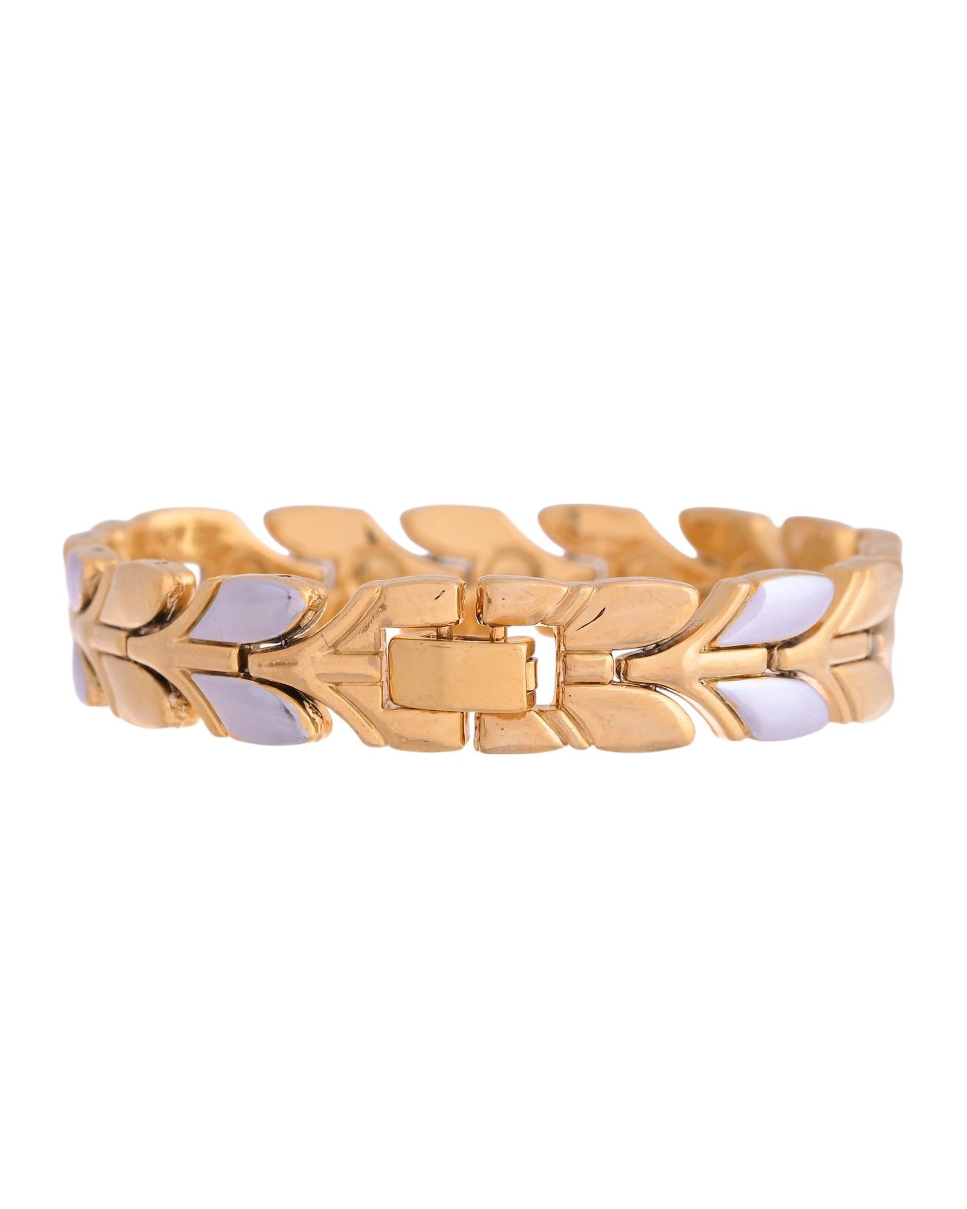 VOJ Gold Toned & Silver-Toned Stainless Steel Magnetic Wheat Chain Bracelet - Swadesiicart