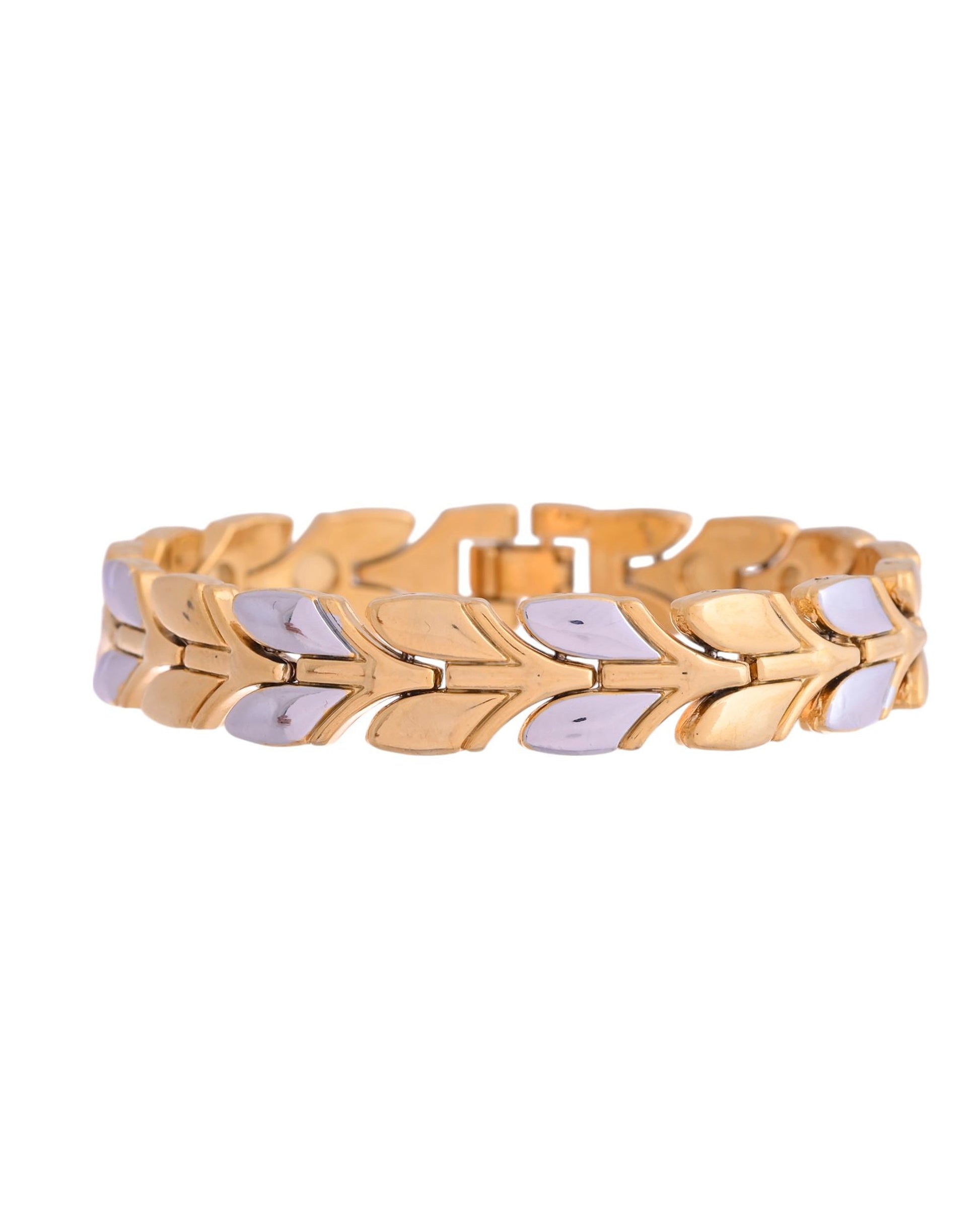 VOJ Gold Toned & Silver-Toned Stainless Steel Magnetic Wheat Chain Bracelet - Swadesiicart