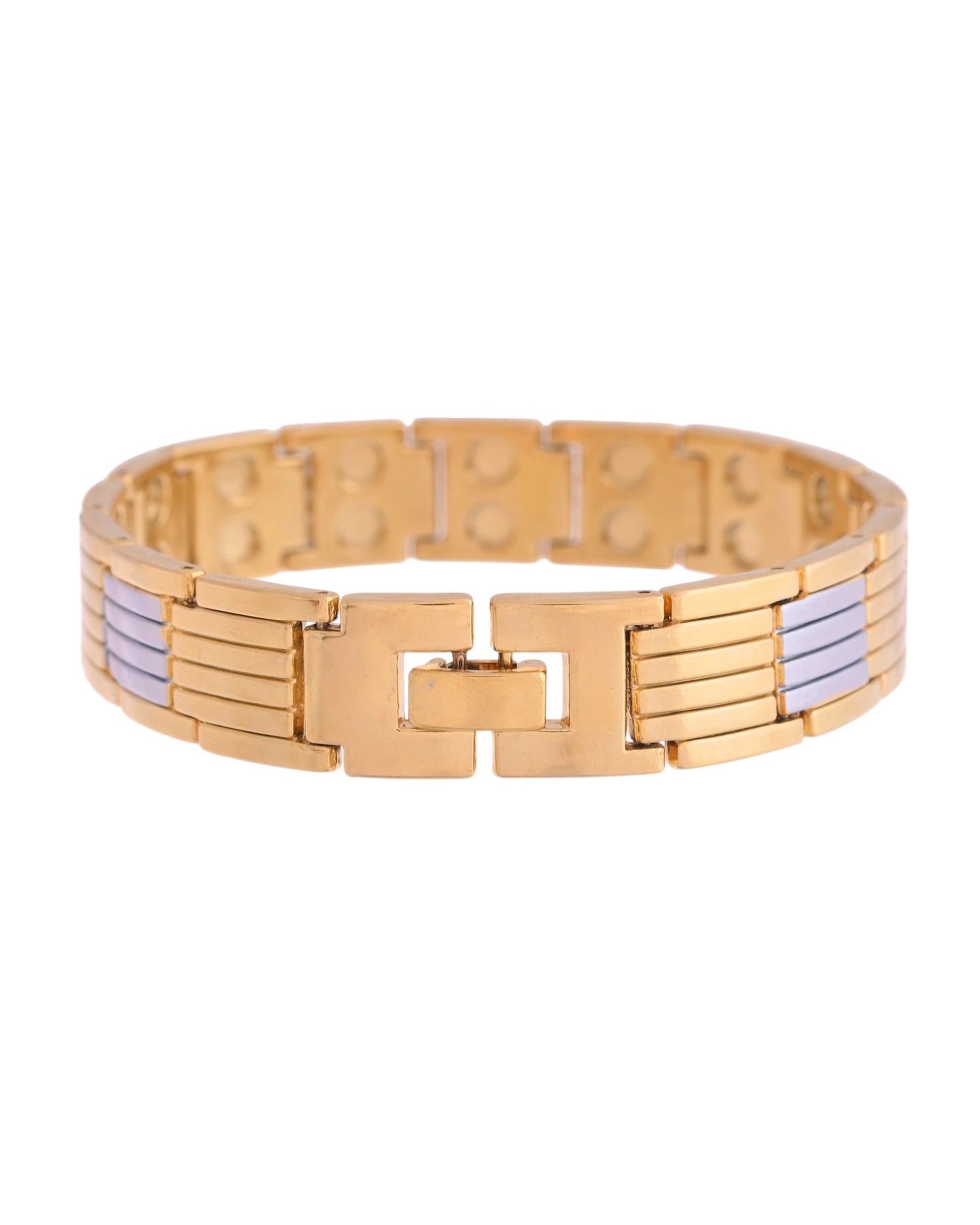 VOJ Men Silver & Gold-Toned Link Bio Energy Bracelet - Swadesiicart
