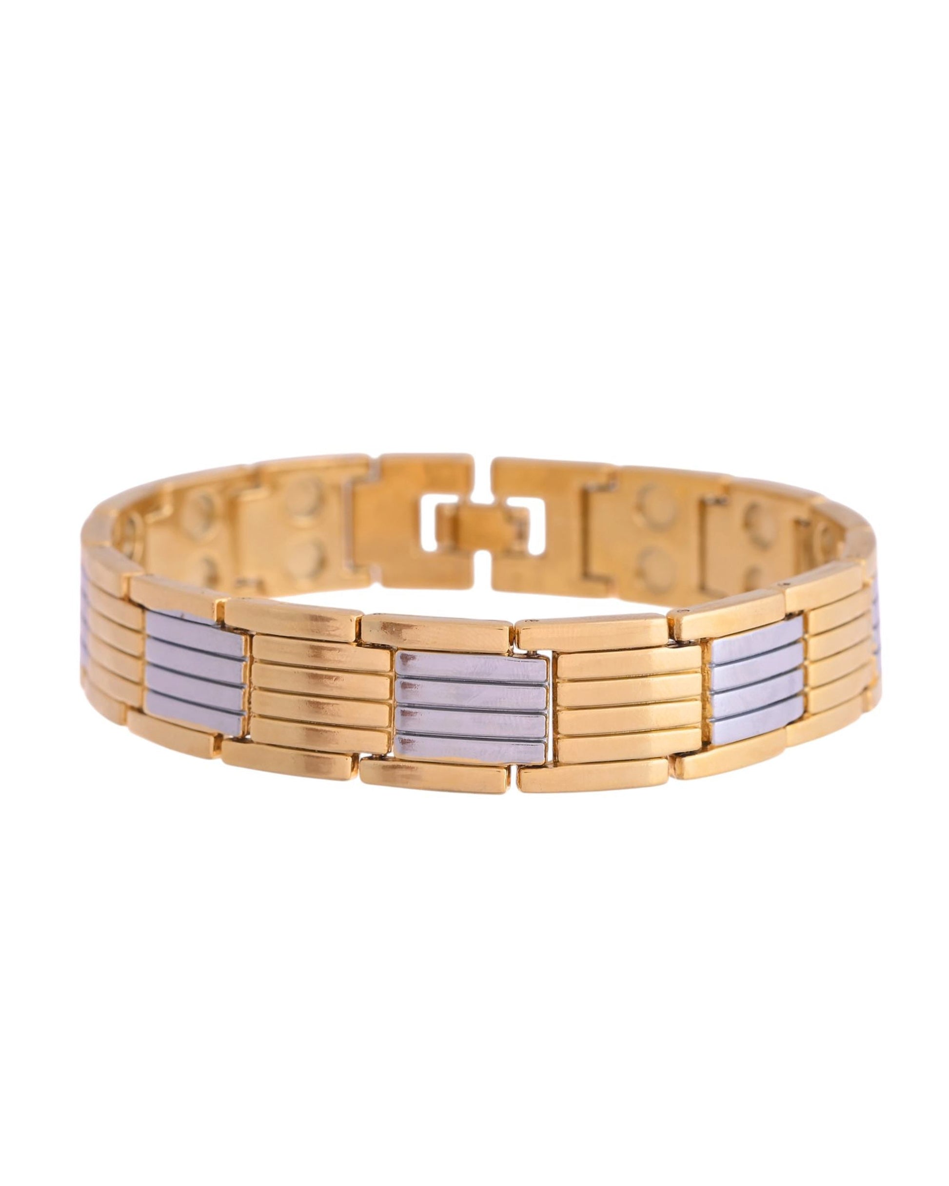 VOJ Men Silver & Gold-Toned Link Bio Energy Bracelet - Swadesiicart