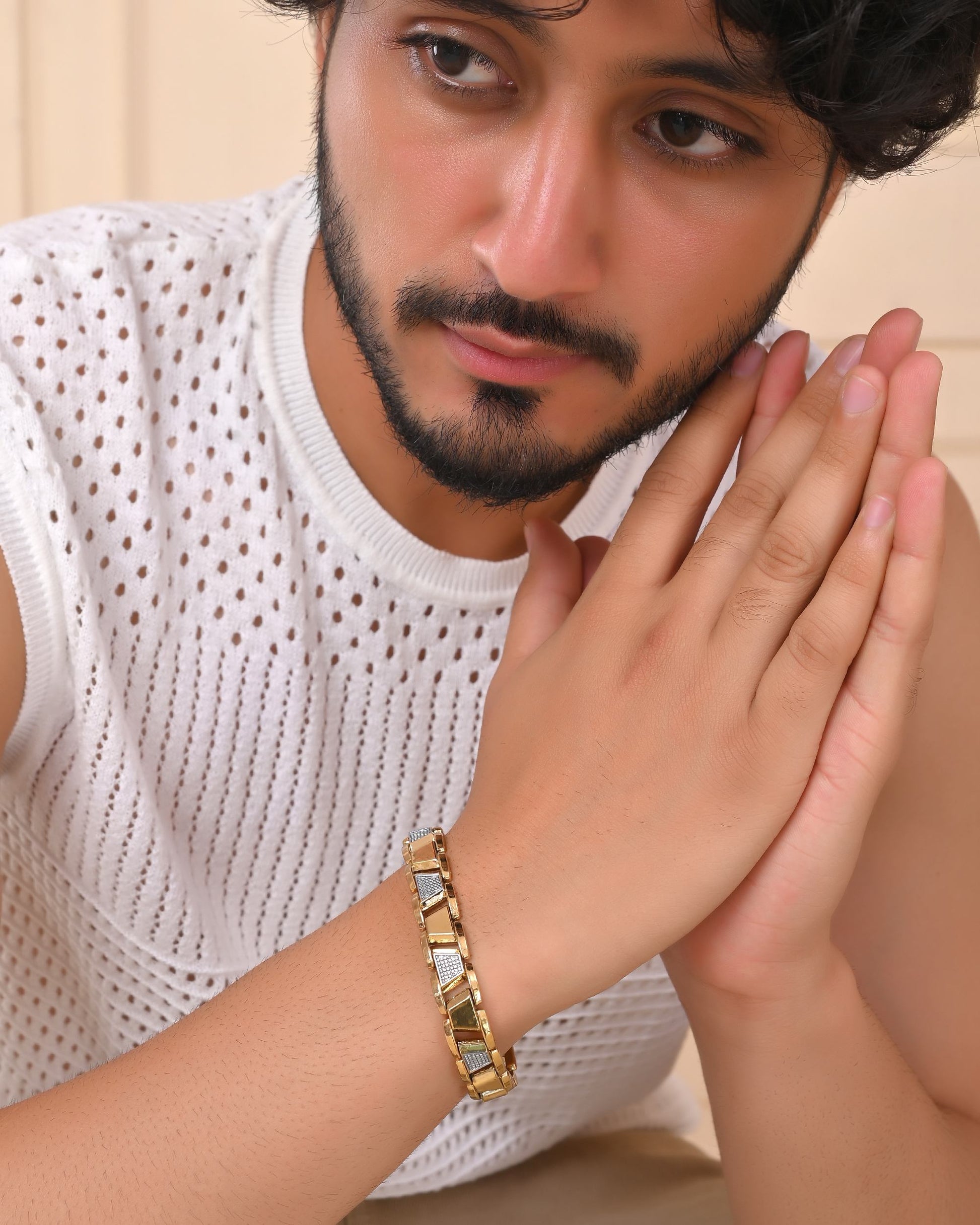 VOJ Stainless Steel Men's Gold Polished Link Bracelet - Swadesiicart