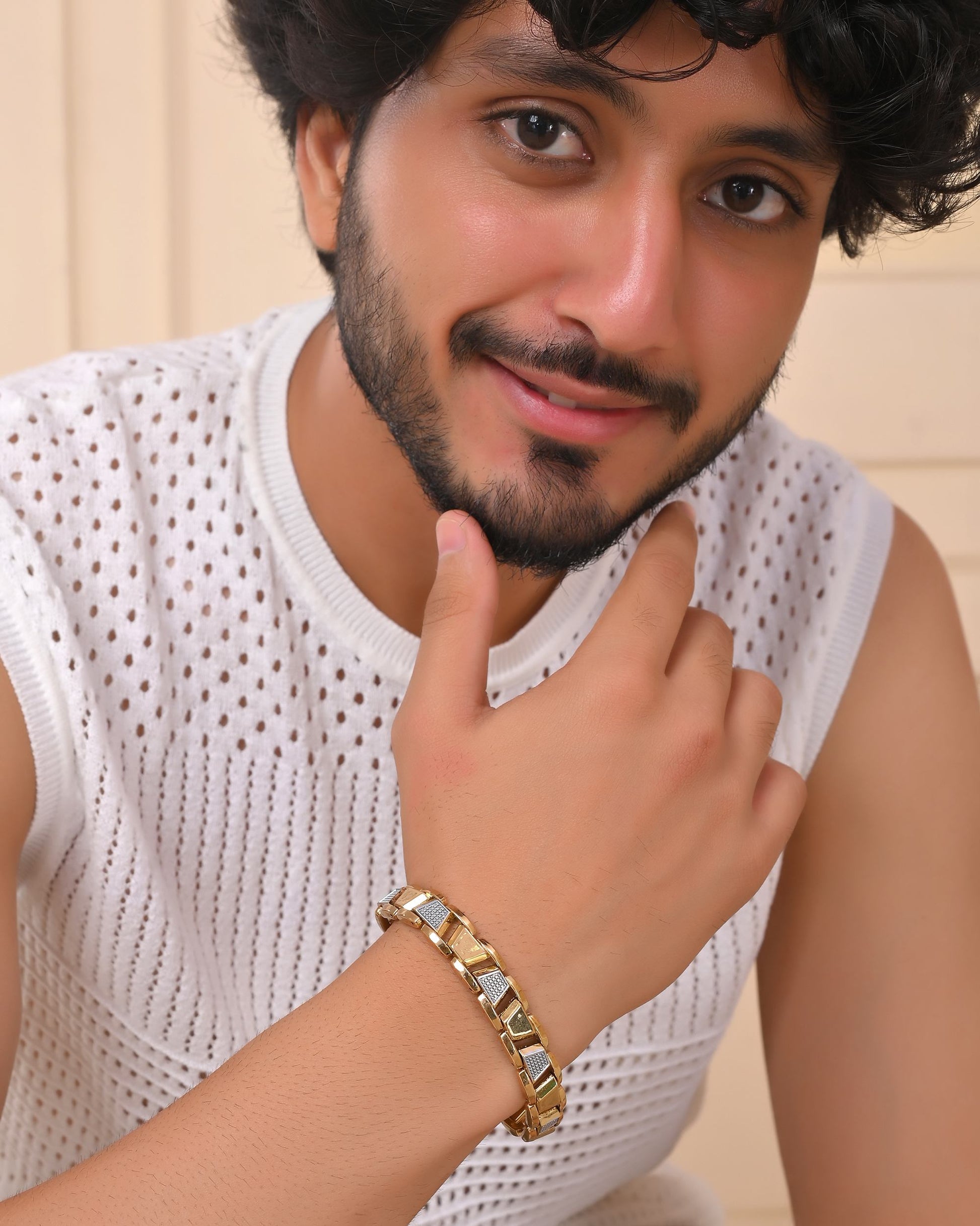 VOJ Stainless Steel Men's Gold Polished Link Bracelet - Swadesiicart