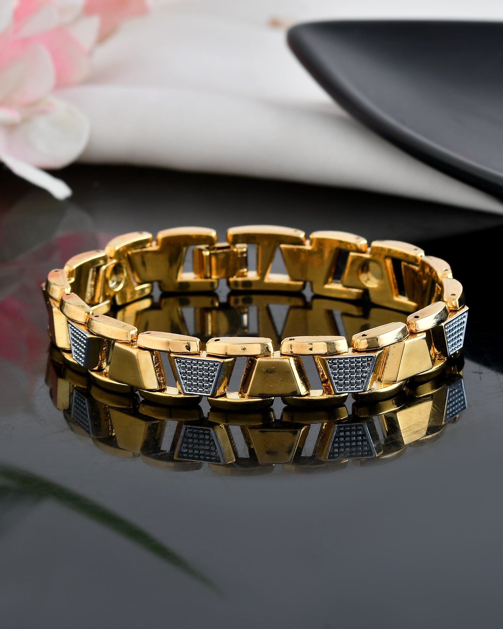 VOJ Stainless Steel Men's Gold Polished Link Bracelet - Swadesiicart