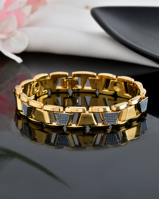 VOJ Stainless Steel Men's Gold Polished Link Bracelet - Swadesiicart
