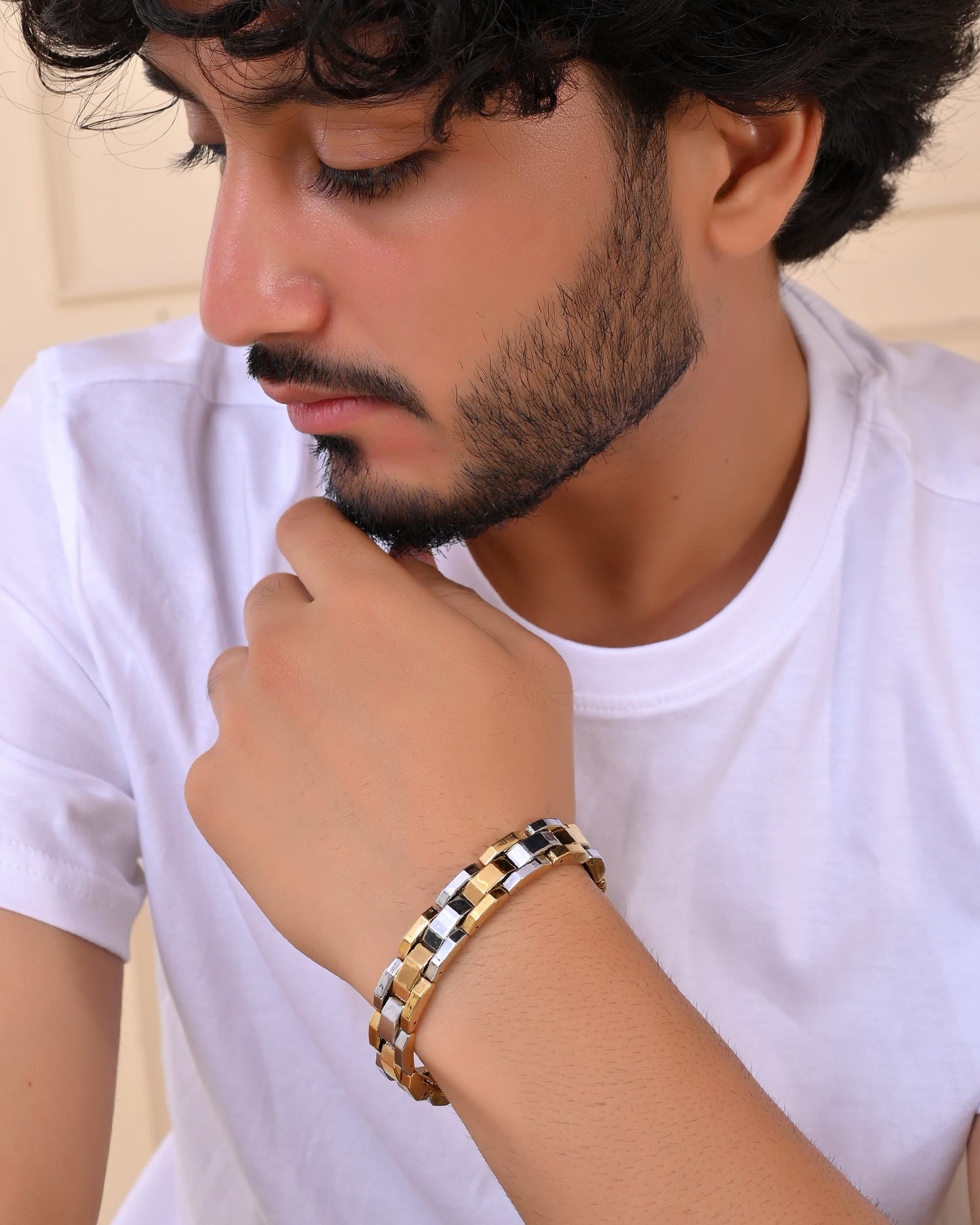 VOJ Magnetic Gold Stainless Steel Dual Color Bracelet For Men - Swadesiicart