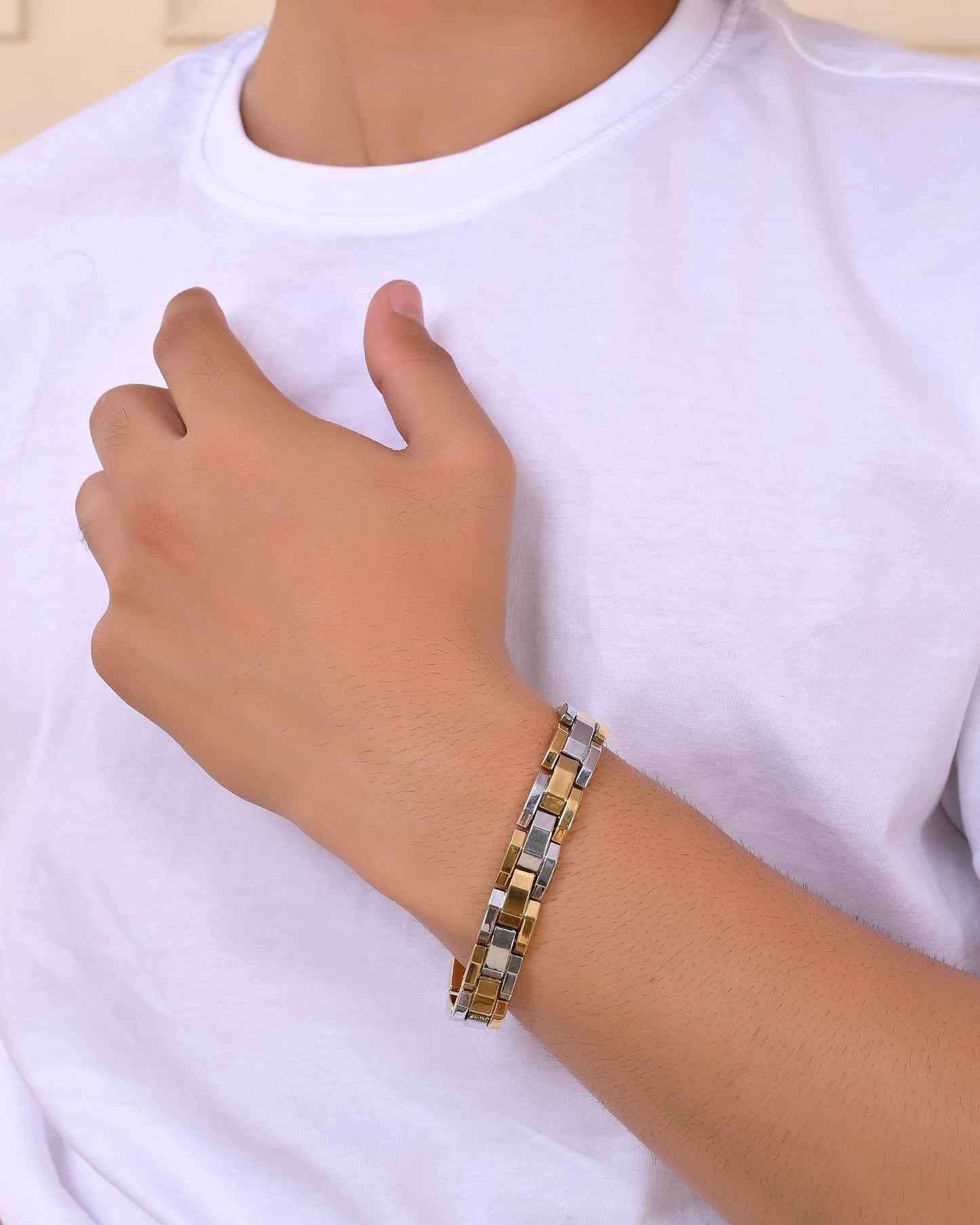 VOJ Magnetic Gold Stainless Steel Dual Color Bracelet For Men - Swadesiicart