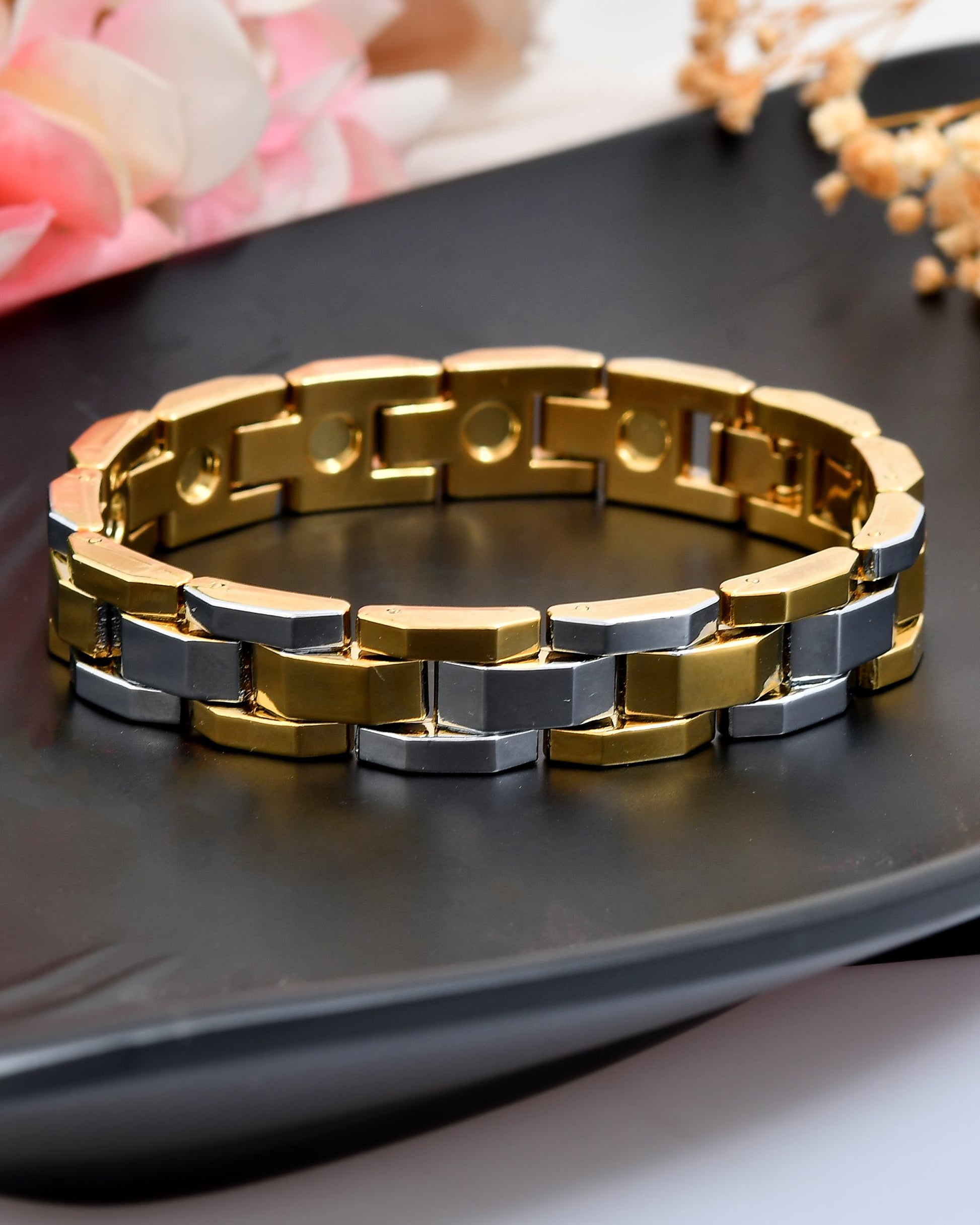 VOJ Magnetic Gold Stainless Steel Dual Color Bracelet For Men - Swadesiicart
