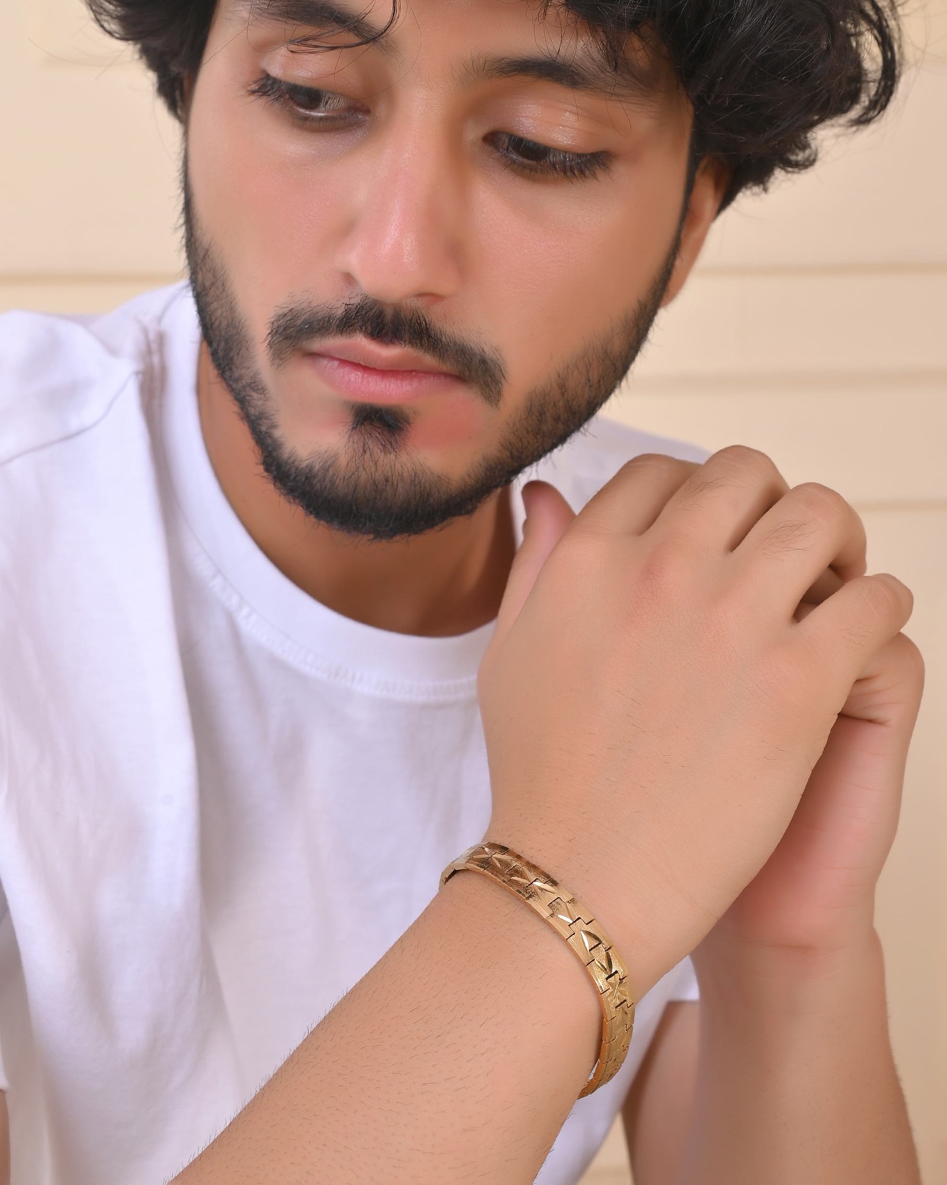 VOJ Gold Polished Textured Men's Bracelet - Swadesiicart