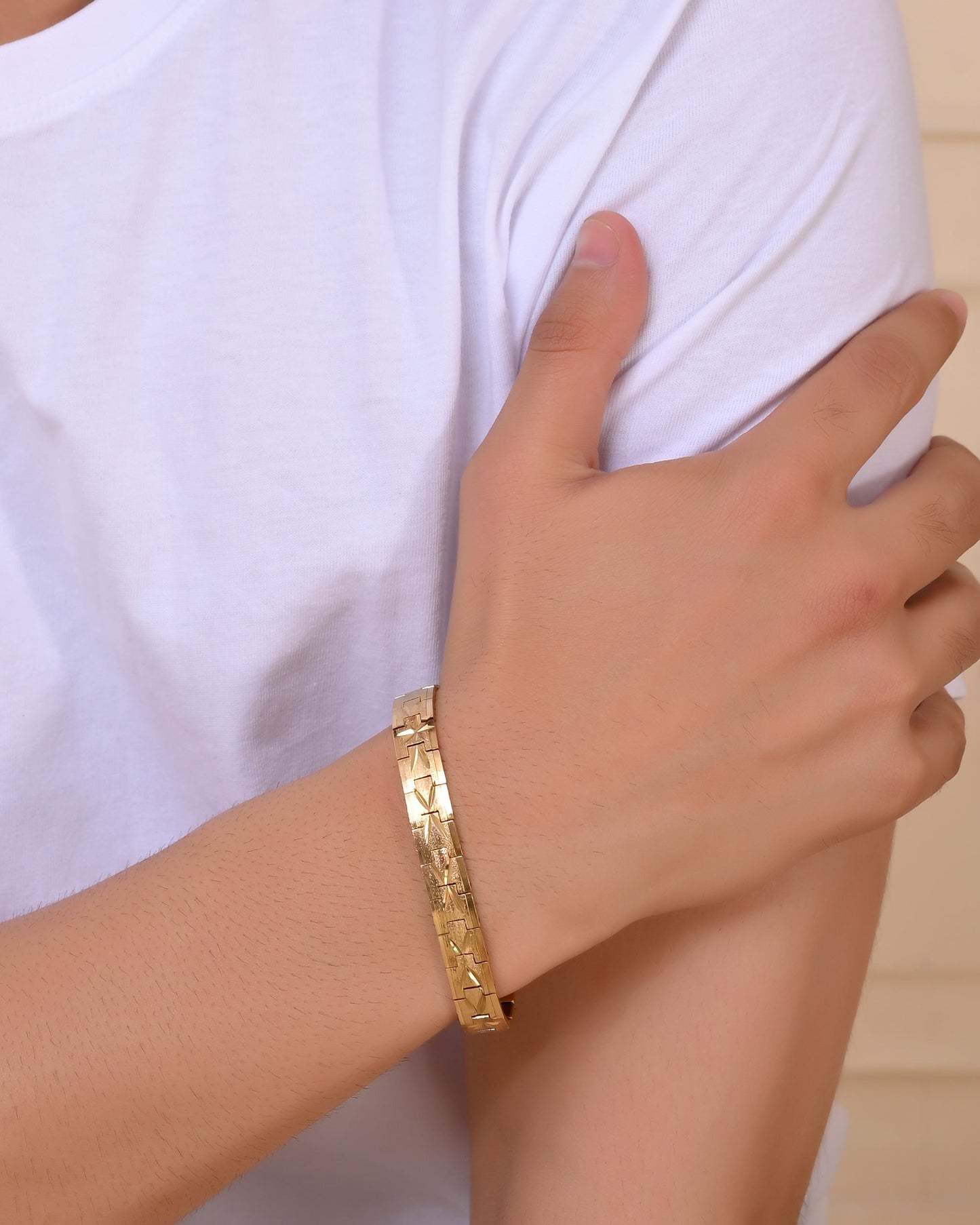 VOJ Gold Polished Textured Men's Bracelet - Swadesiicart
