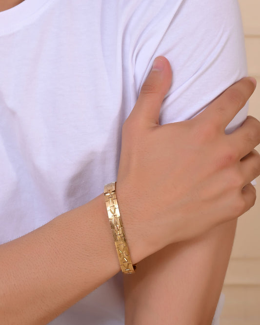 VOJ Gold Polished Textured Men's Bracelet - Swadesiicart