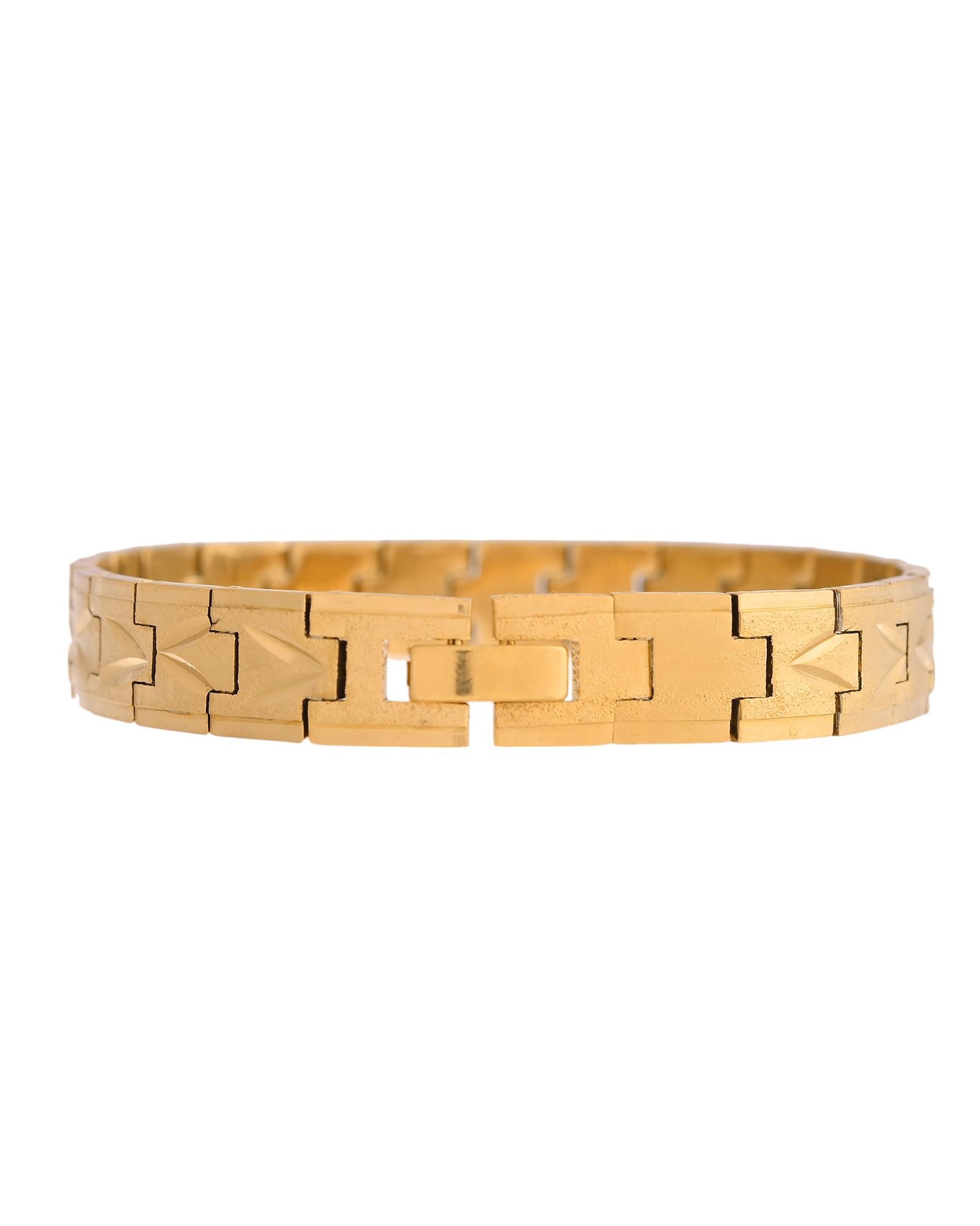 VOJ Gold Polished Textured Men's Bracelet - Swadesiicart