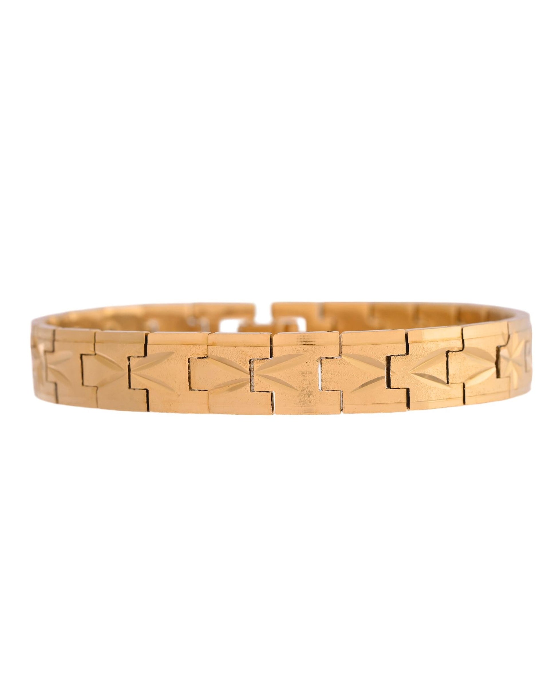 VOJ Gold Polished Textured Men's Bracelet - Swadesiicart