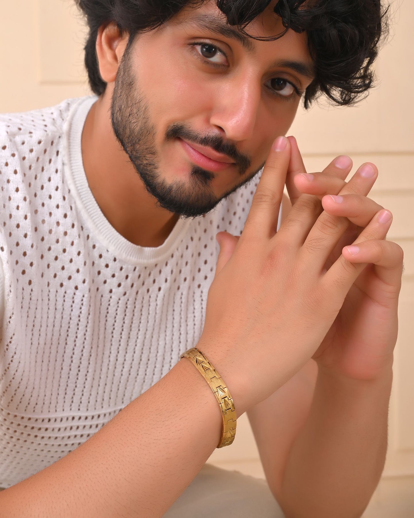 VOJ Textured Gold Polished Men's Bracelet - Swadesiicart
