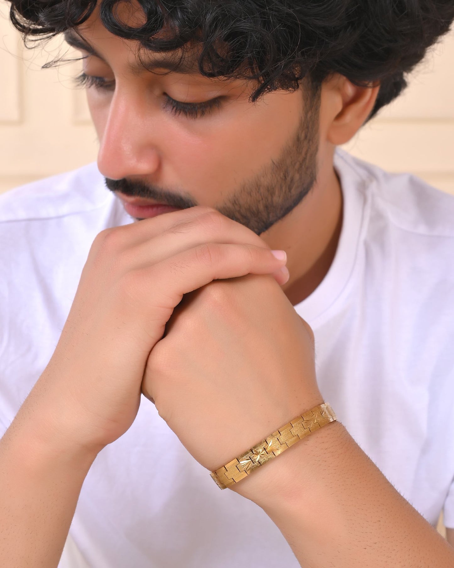 VOJ Stainless Steel Men's Gold Polished Textured Bracelet - Swadesiicart