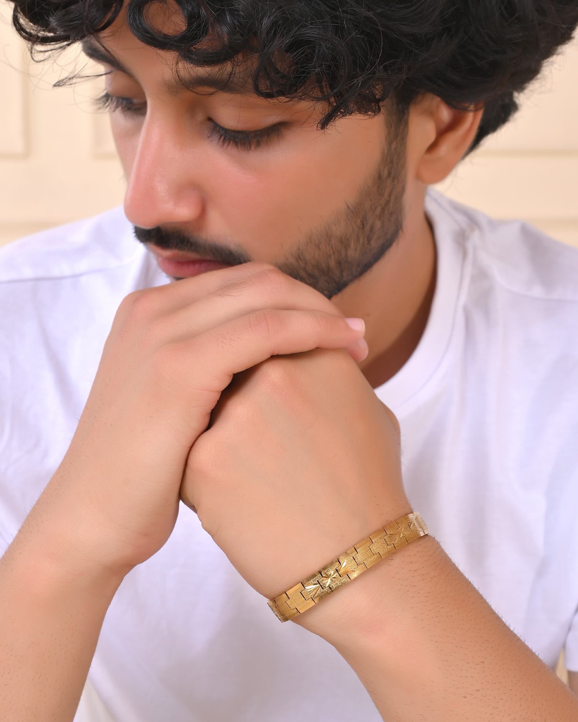 VOJ Stainless Steel Men's Gold Polished Textured Bracelet - Swadesiicart