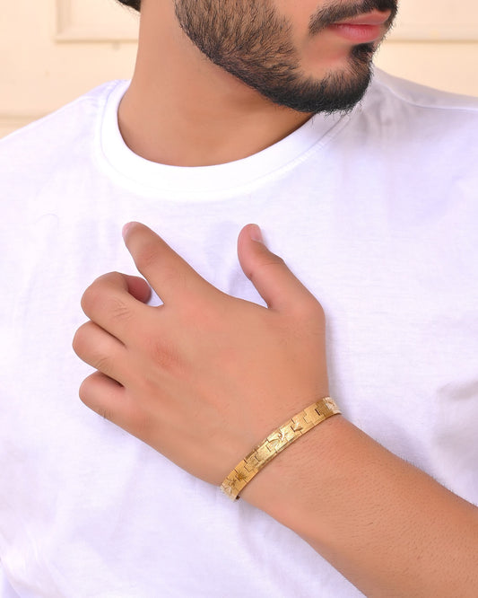 VOJ Stainless Steel Men's Gold Polished Textured Bracelet - Swadesiicart