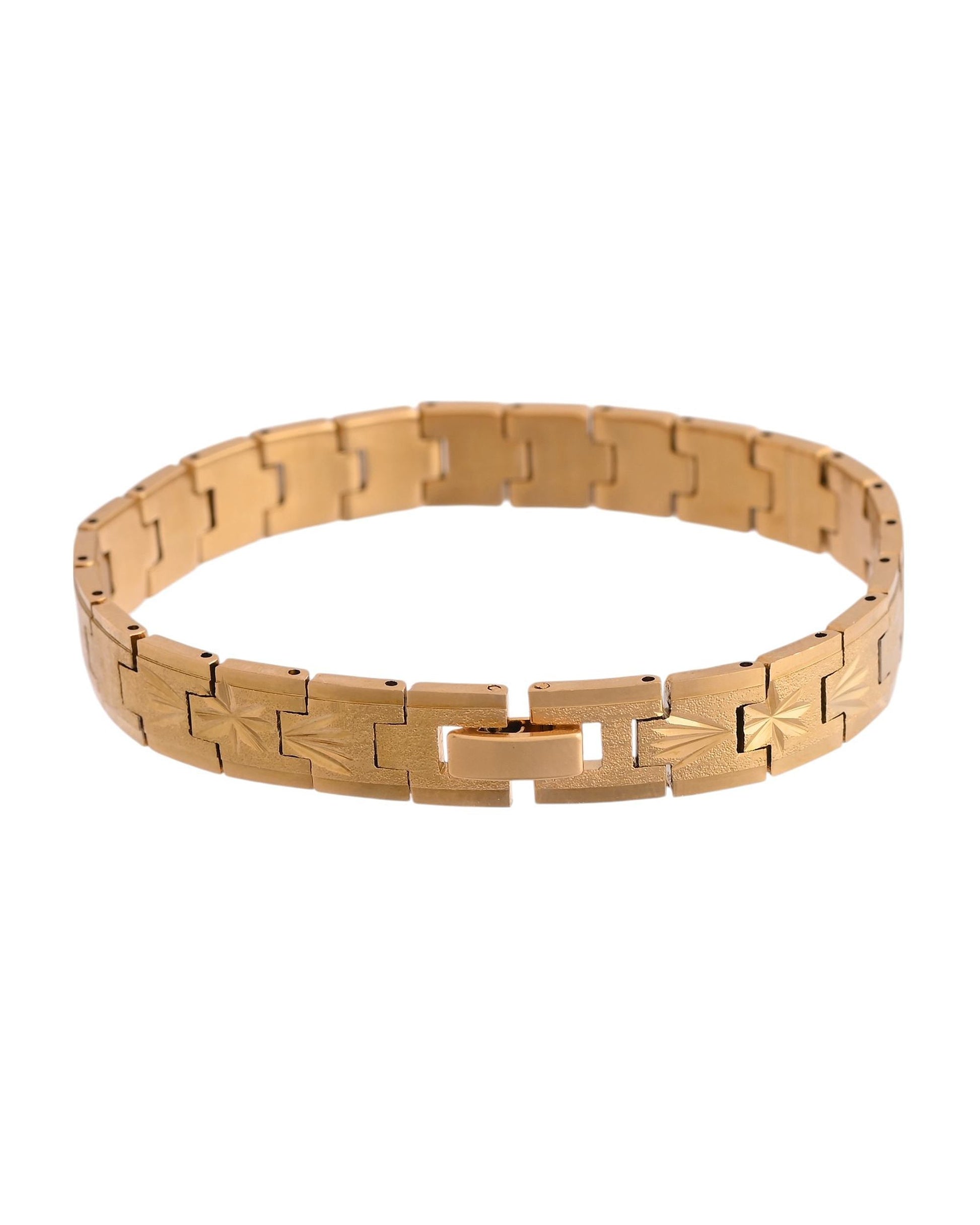 VOJ Stainless Steel Men's Gold Polished Textured Bracelet - Swadesiicart