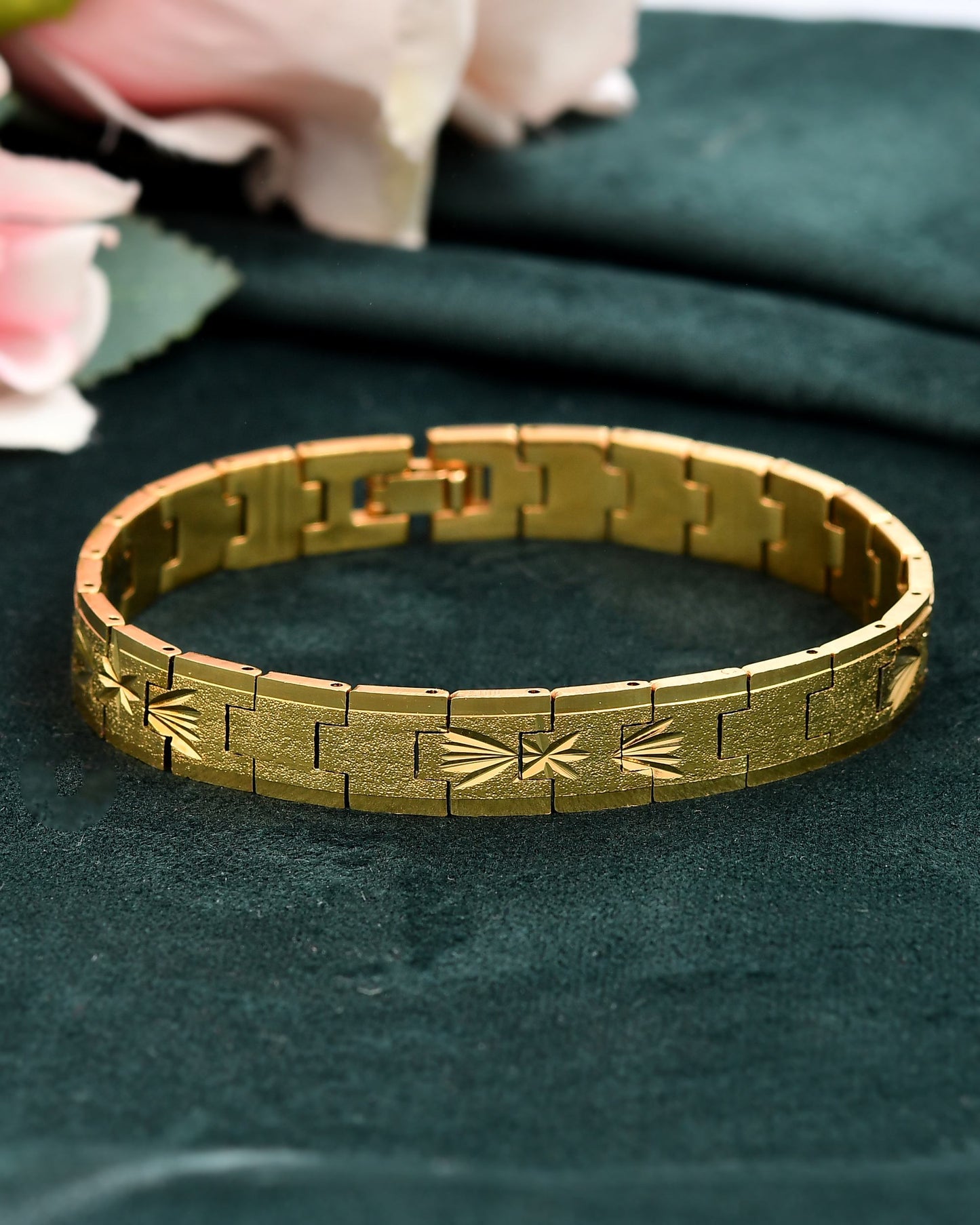 VOJ Stainless Steel Men's Gold Polished Textured Bracelet - Swadesiicart