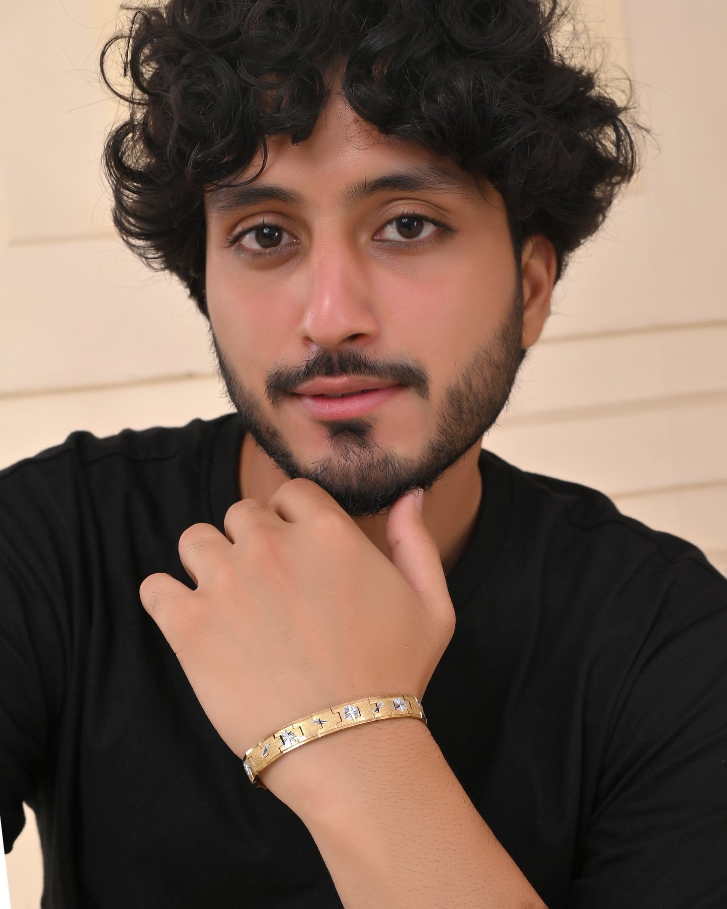 VOJ Gold And Silver Polished Textured Bracelet For Men - Swadesiicart