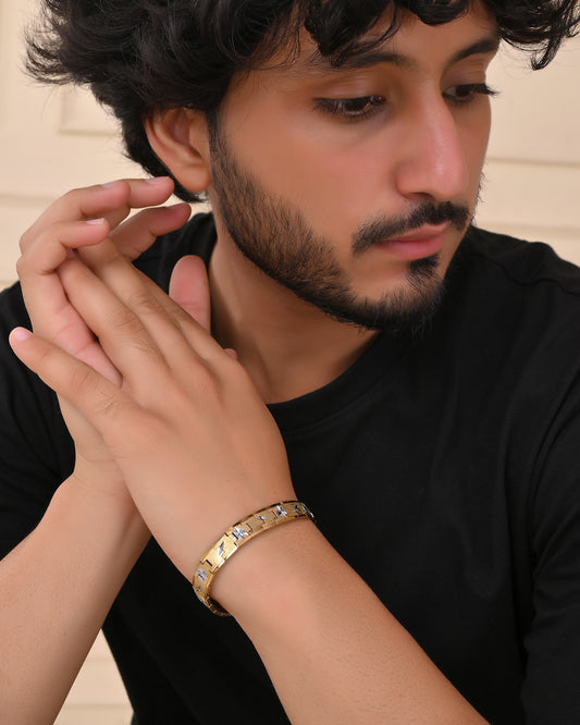 VOJ Gold And Silver Polished Textured Bracelet For Men - Swadesiicart