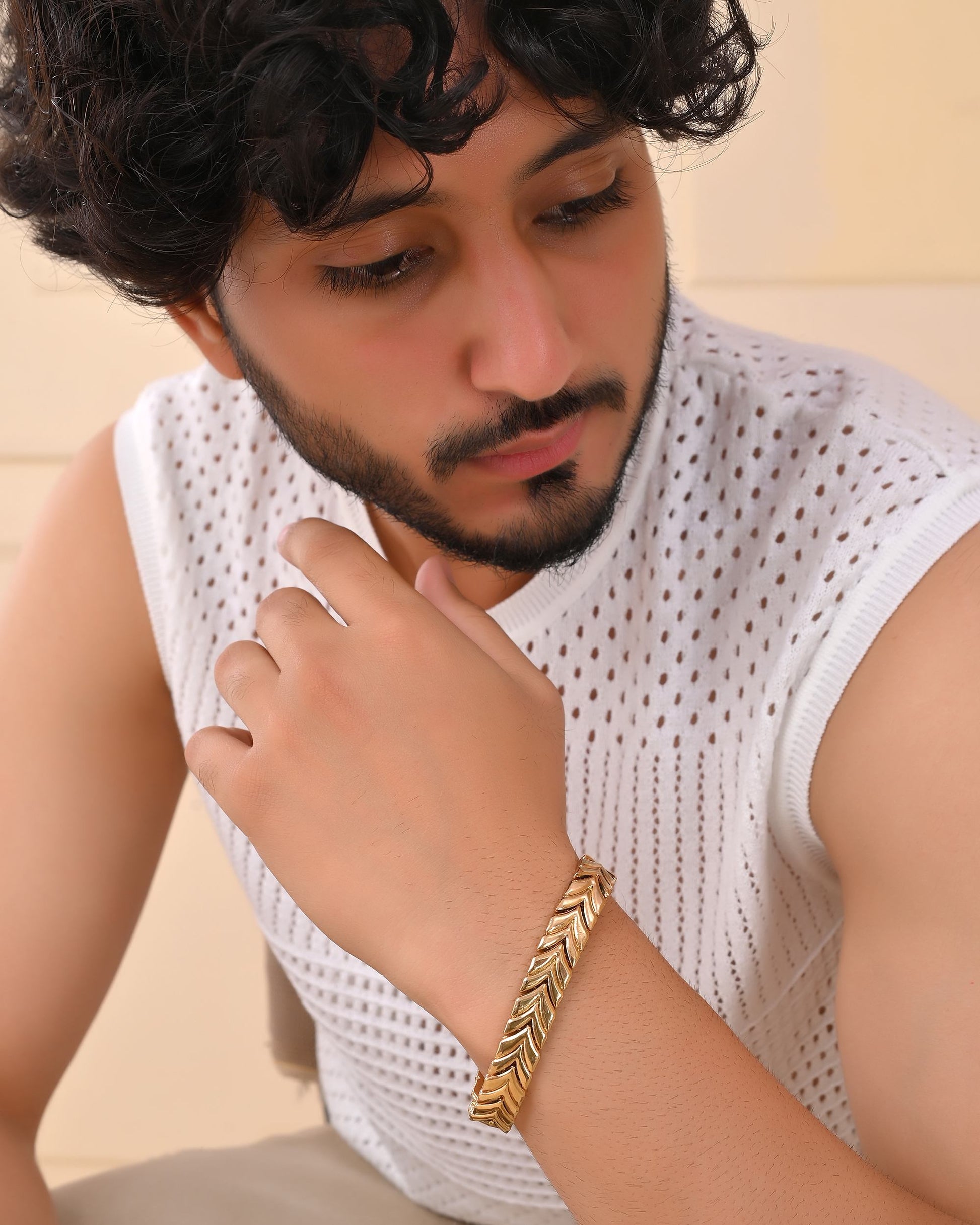 VOJ Gold Toned Magnetic Therapy Bracelet for Men - Swadesiicart