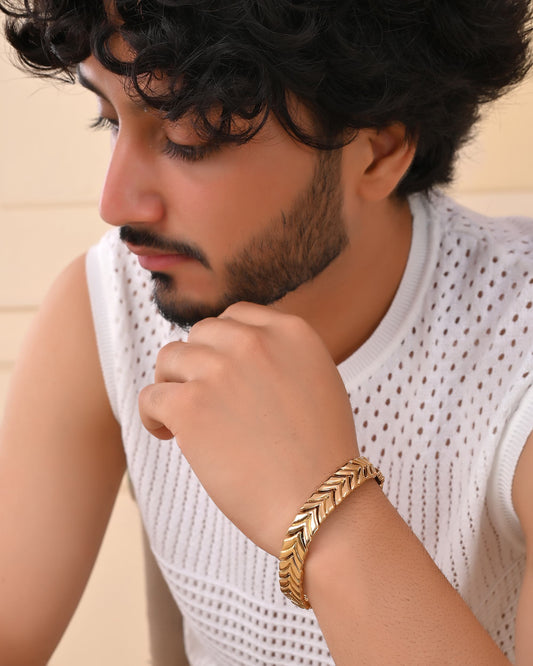VOJ Gold Toned Magnetic Therapy Bracelet for Men - Swadesiicart