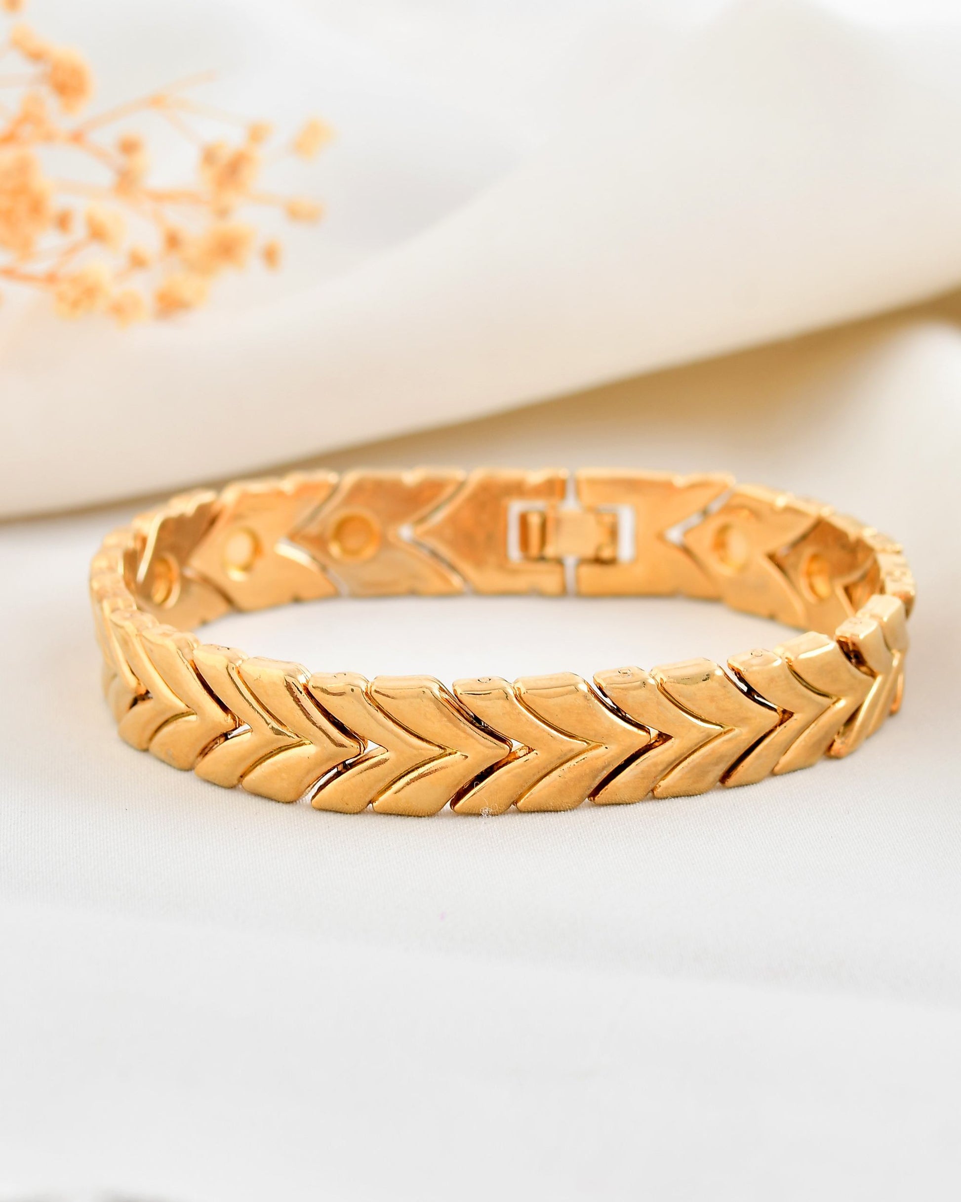 VOJ Gold Toned Magnetic Therapy Bracelet for Men - Swadesiicart