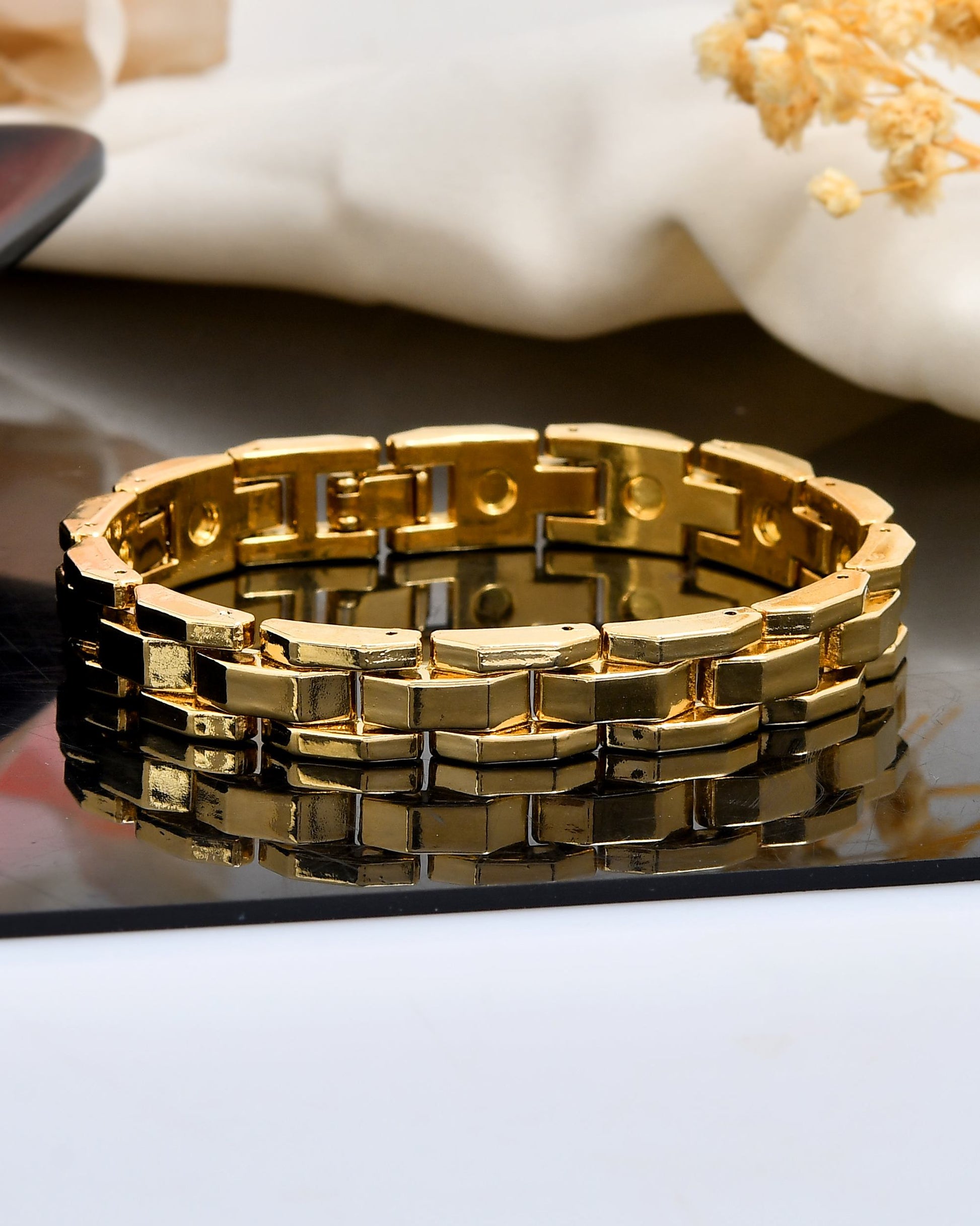 VOJ Golden Link Tungsten Magnetic Bracelet for Men - Swadesiicart