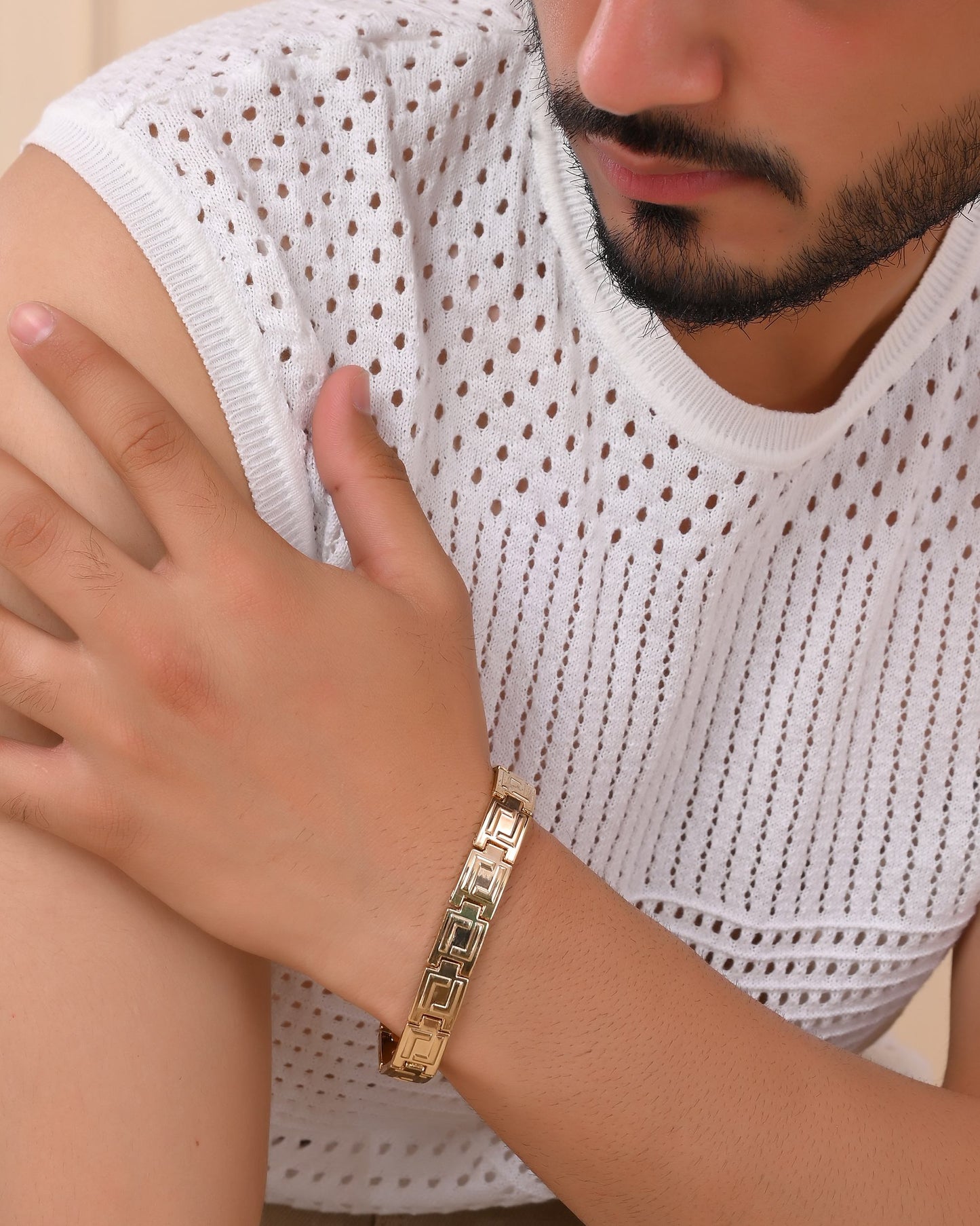 VOJ Men's Gold Polished Stainless Steel Link Bracelet - Swadesiicart