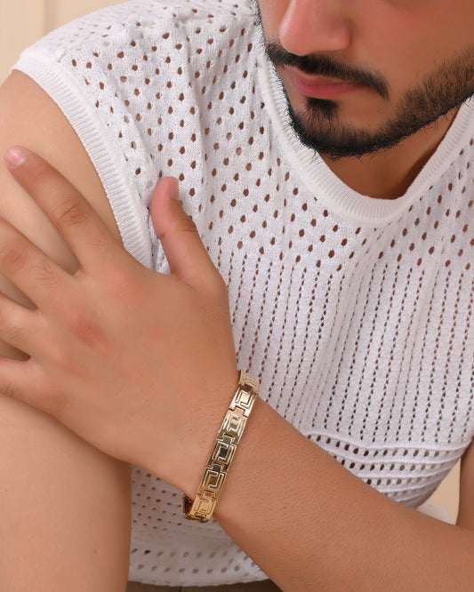 VOJ Men's Gold Polished Stainless Steel Link Bracelet - Swadesiicart