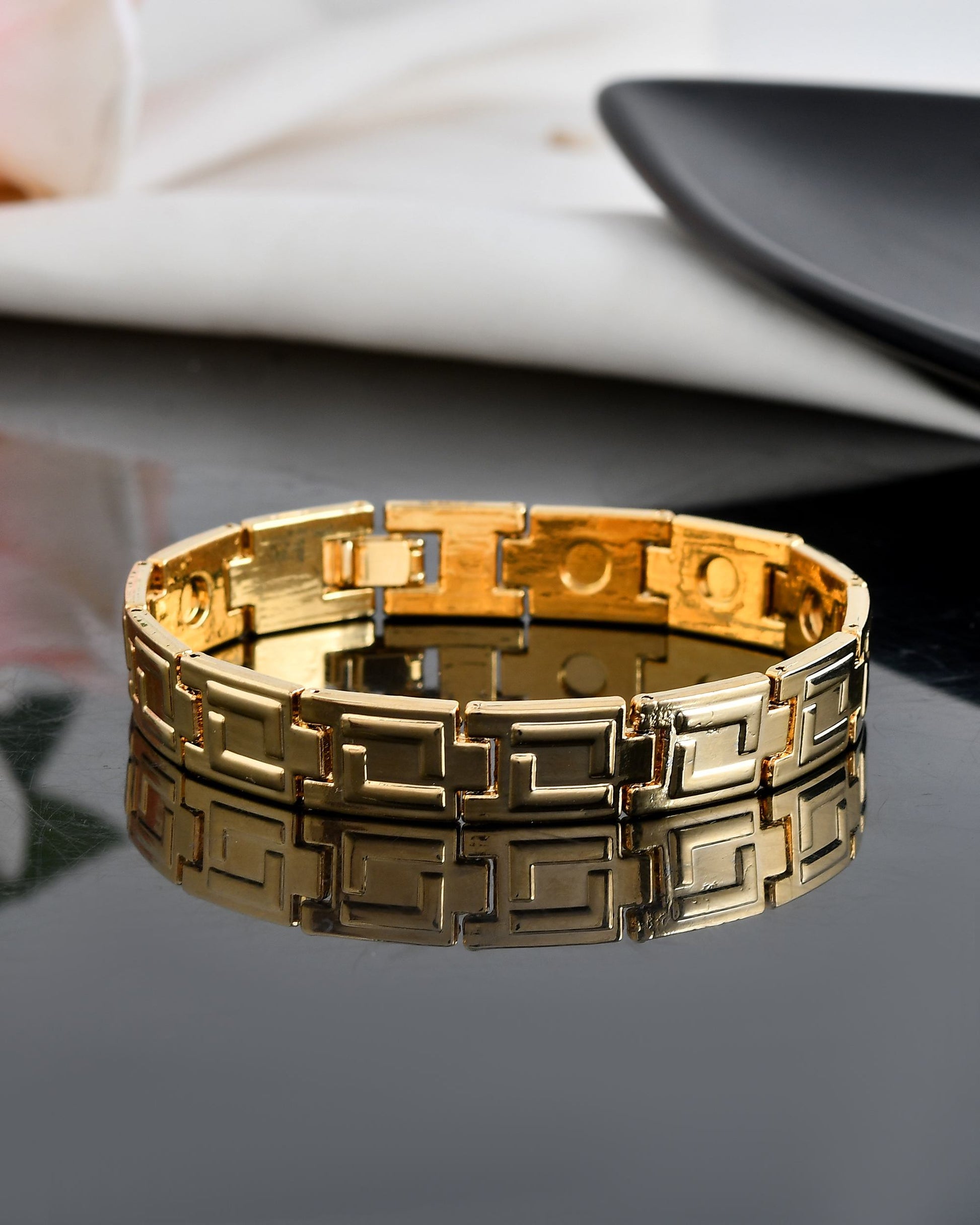 VOJ Men's Gold Polished Stainless Steel Link Bracelet - Swadesiicart