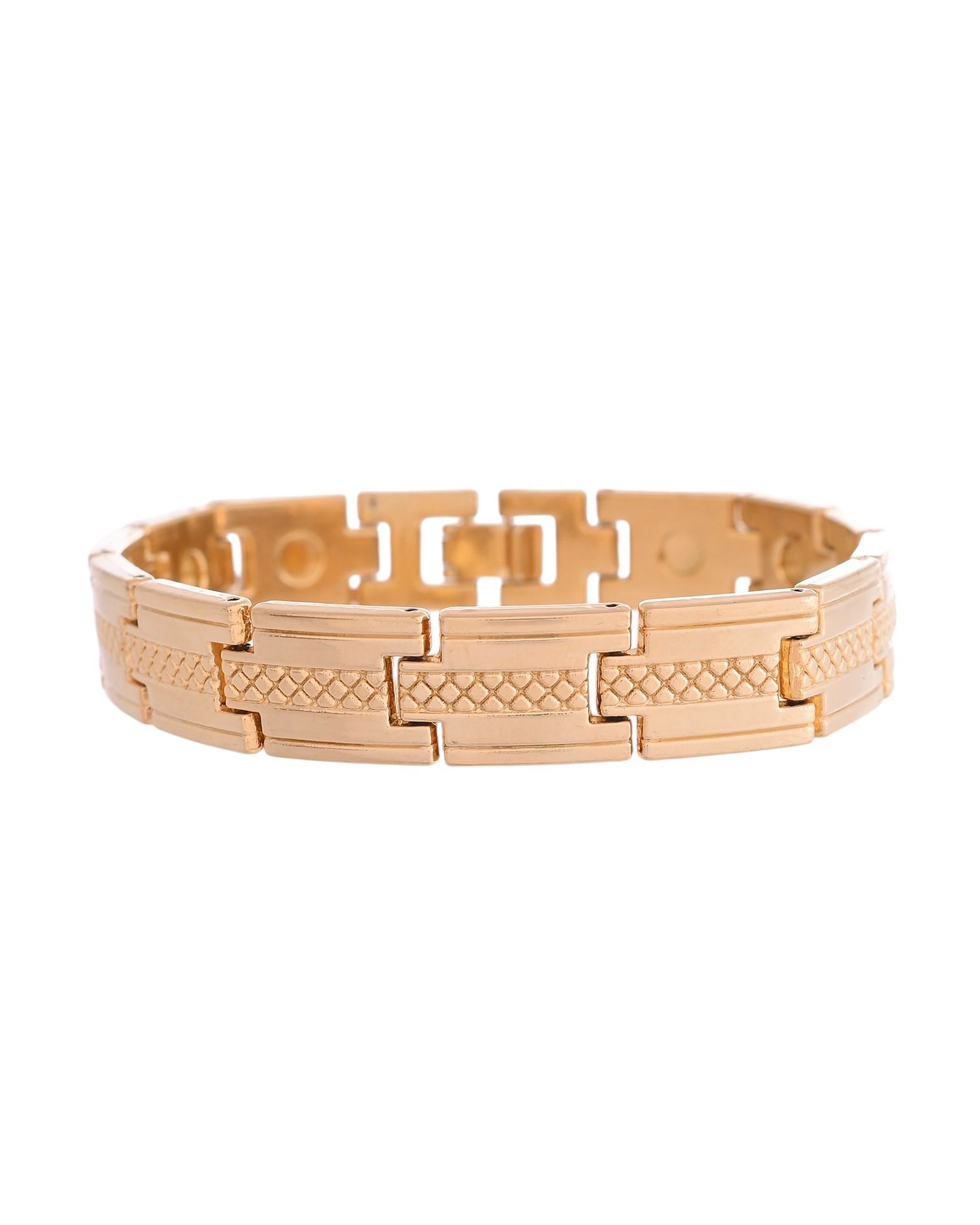 VOJ Men Gold-Toned Stainless Steel Grid Pattern Chain Bracelet - Swadesiicart