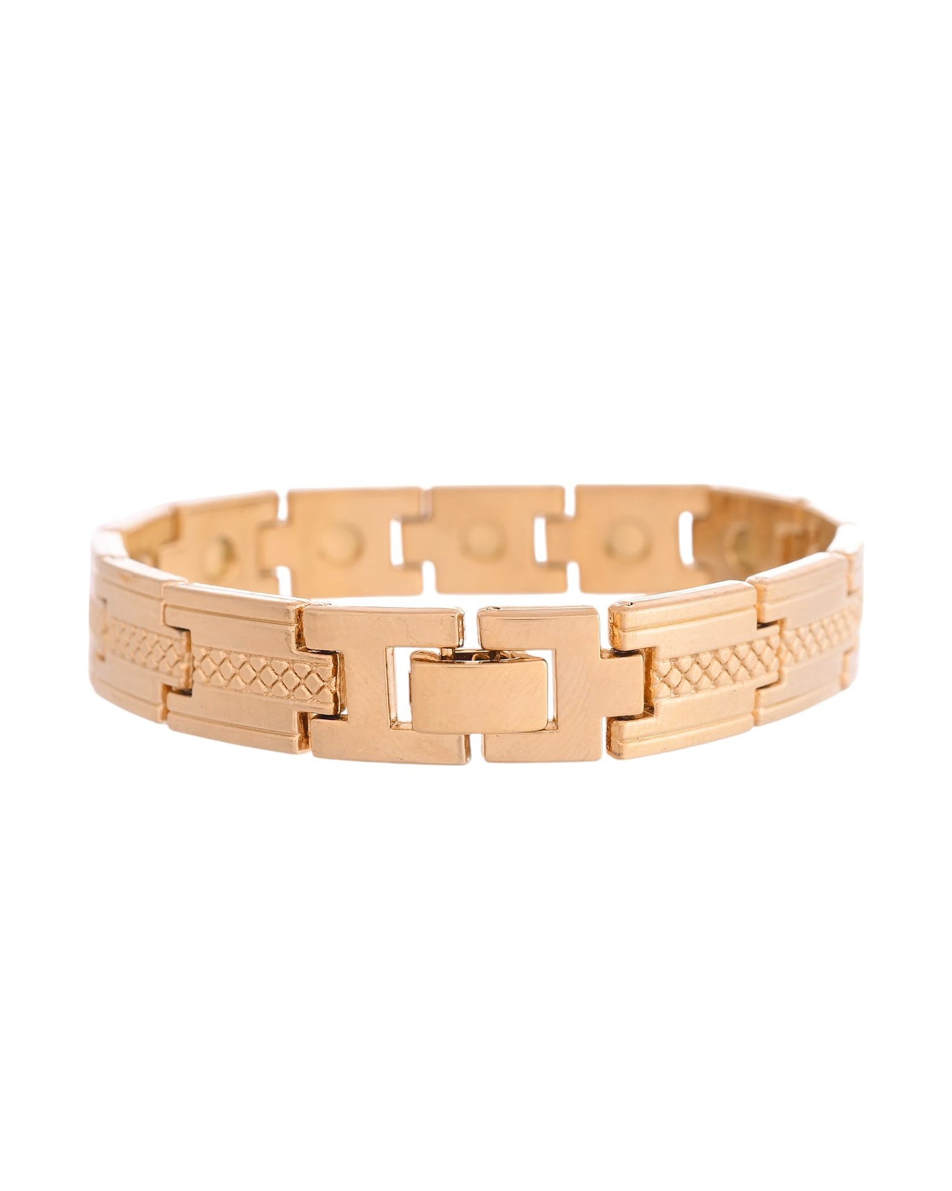 VOJ Men Gold-Toned Stainless Steel Grid Pattern Chain Bracelet - Swadesiicart
