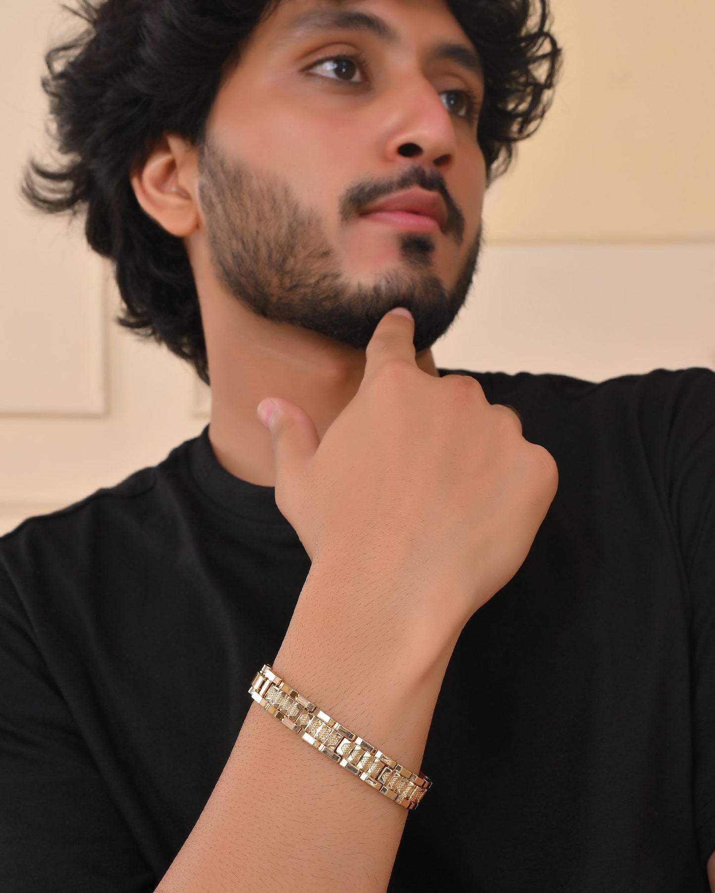 VOJ Men's Gold-Toned Textured Tungsten Steel Magnetic Bracelet - Swadesiicart