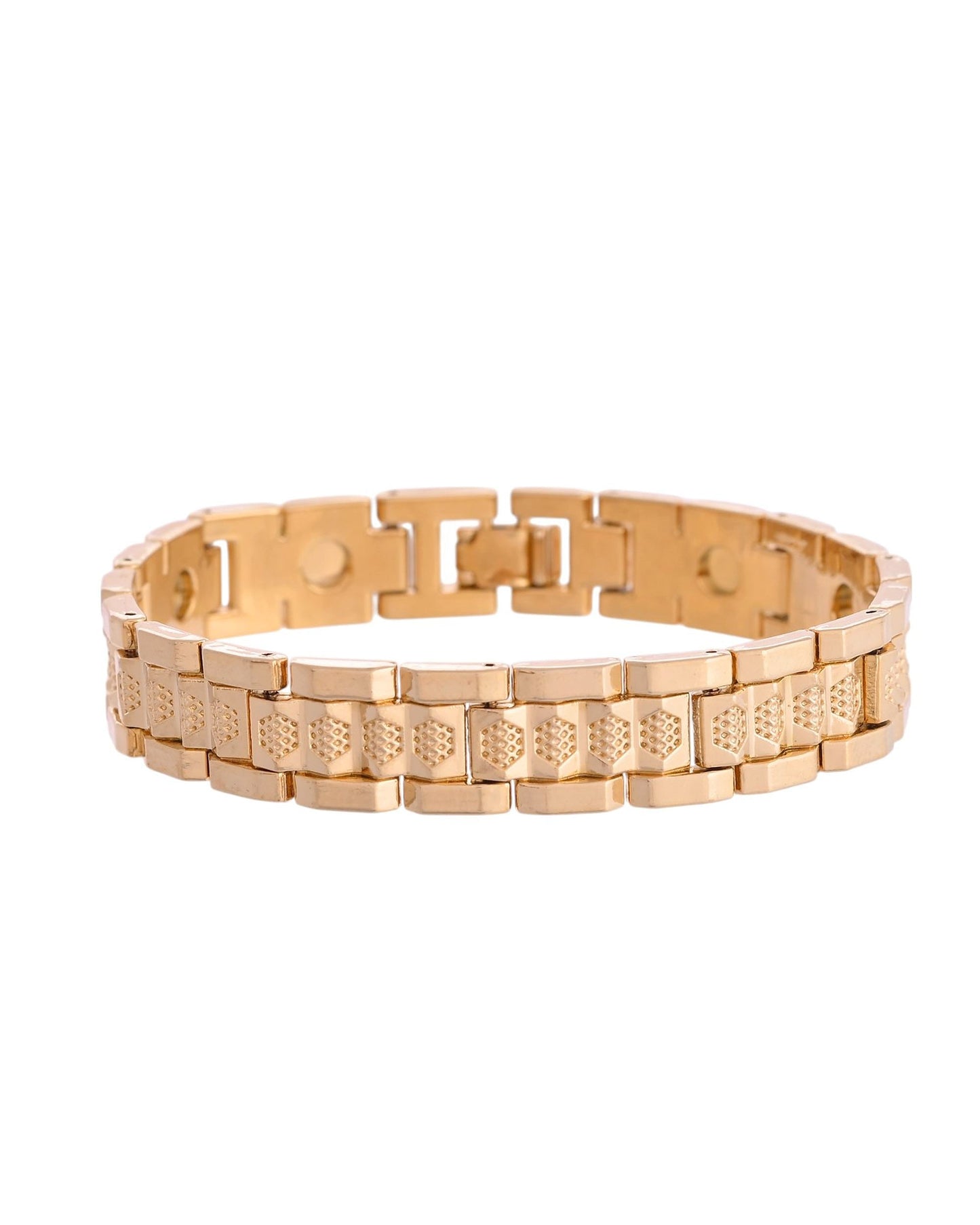 VOJ Men's Gold-Toned Textured Tungsten Steel Magnetic Bracelet - Swadesiicart