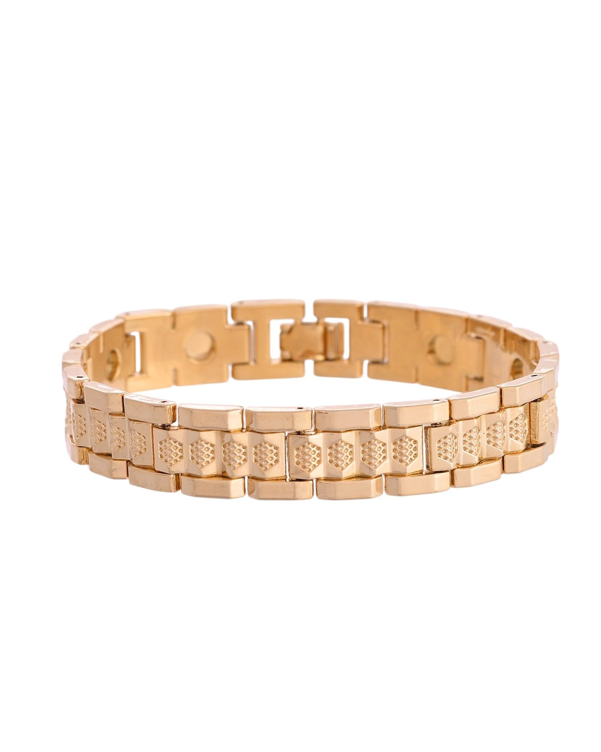 VOJ Men's Gold-Toned Textured Tungsten Steel Magnetic Bracelet - Swadesiicart