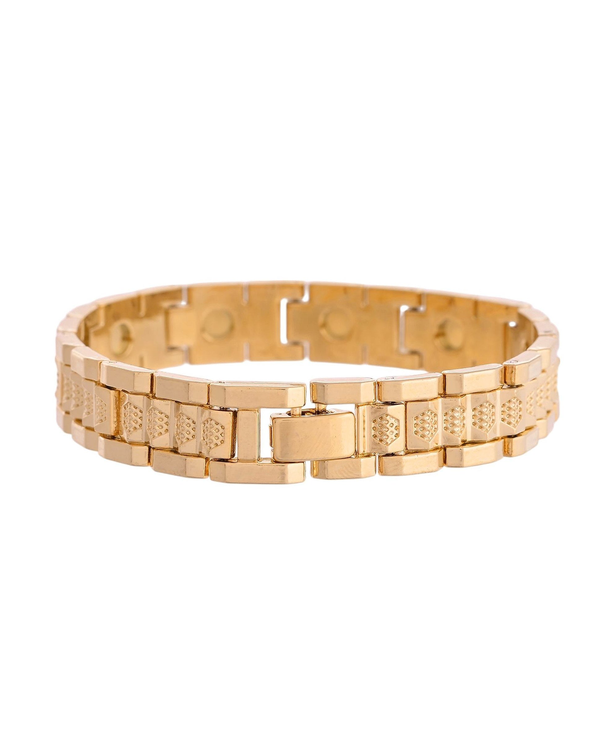 VOJ Men's Gold-Toned Textured Tungsten Steel Magnetic Bracelet - Swadesiicart