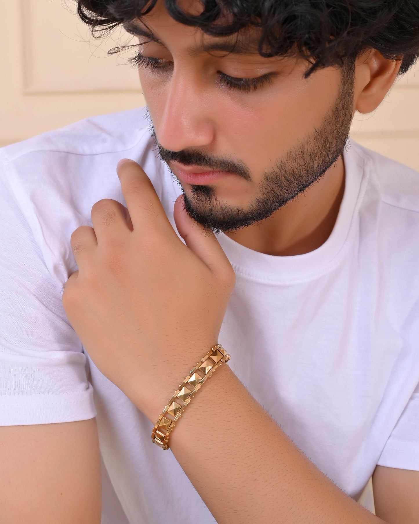 VOJ Geometric Design Gold Polished Bracelet - Swadesiicart