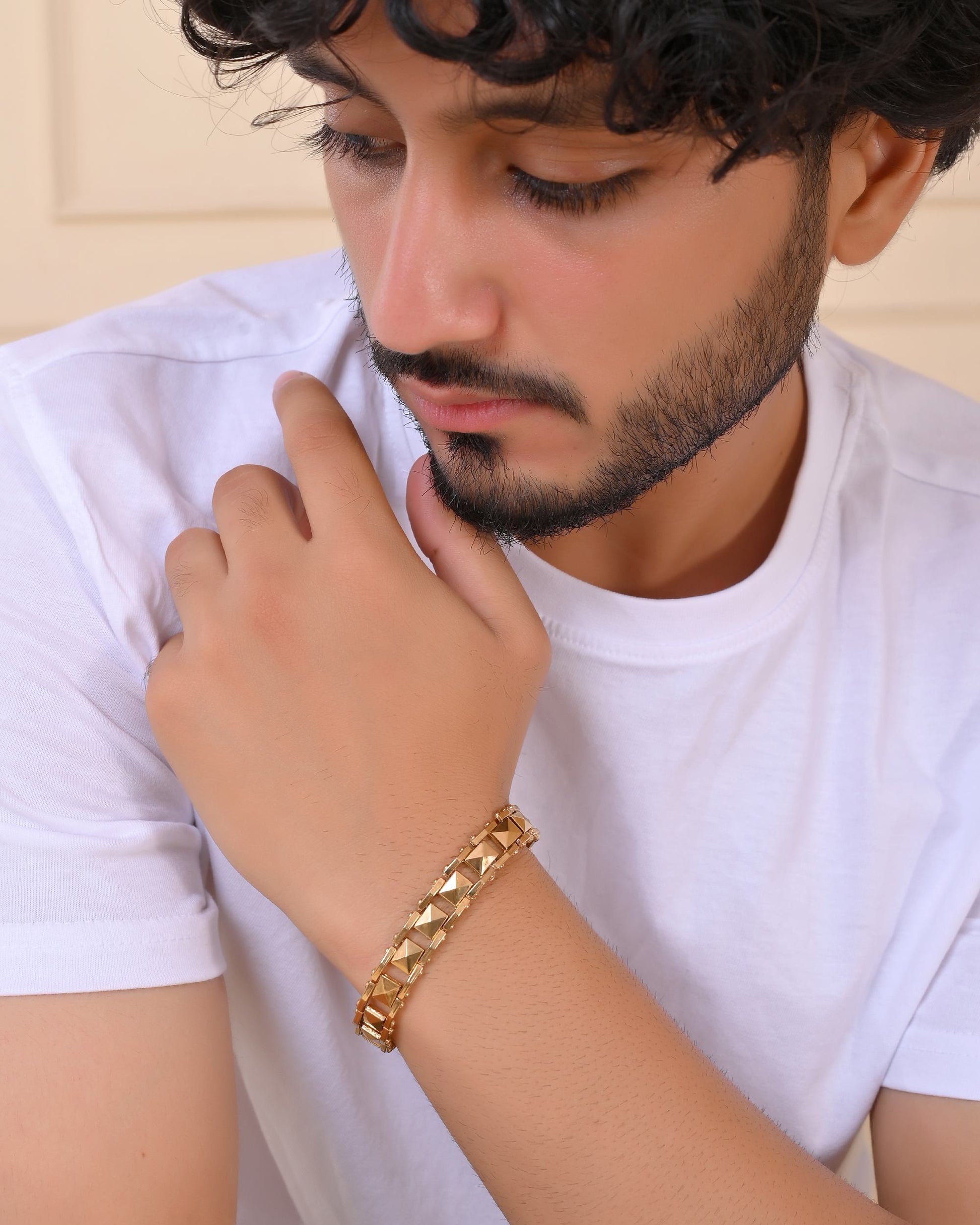 VOJ Geometric Design Gold Polished Bracelet - Swadesiicart