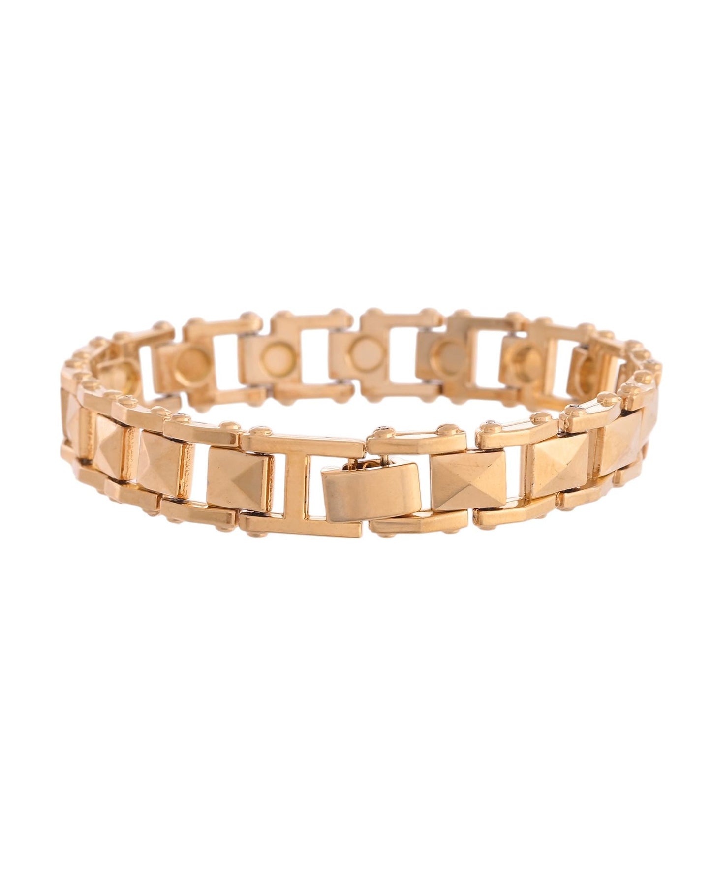 VOJ Geometric Design Gold Polished Bracelet - Swadesiicart
