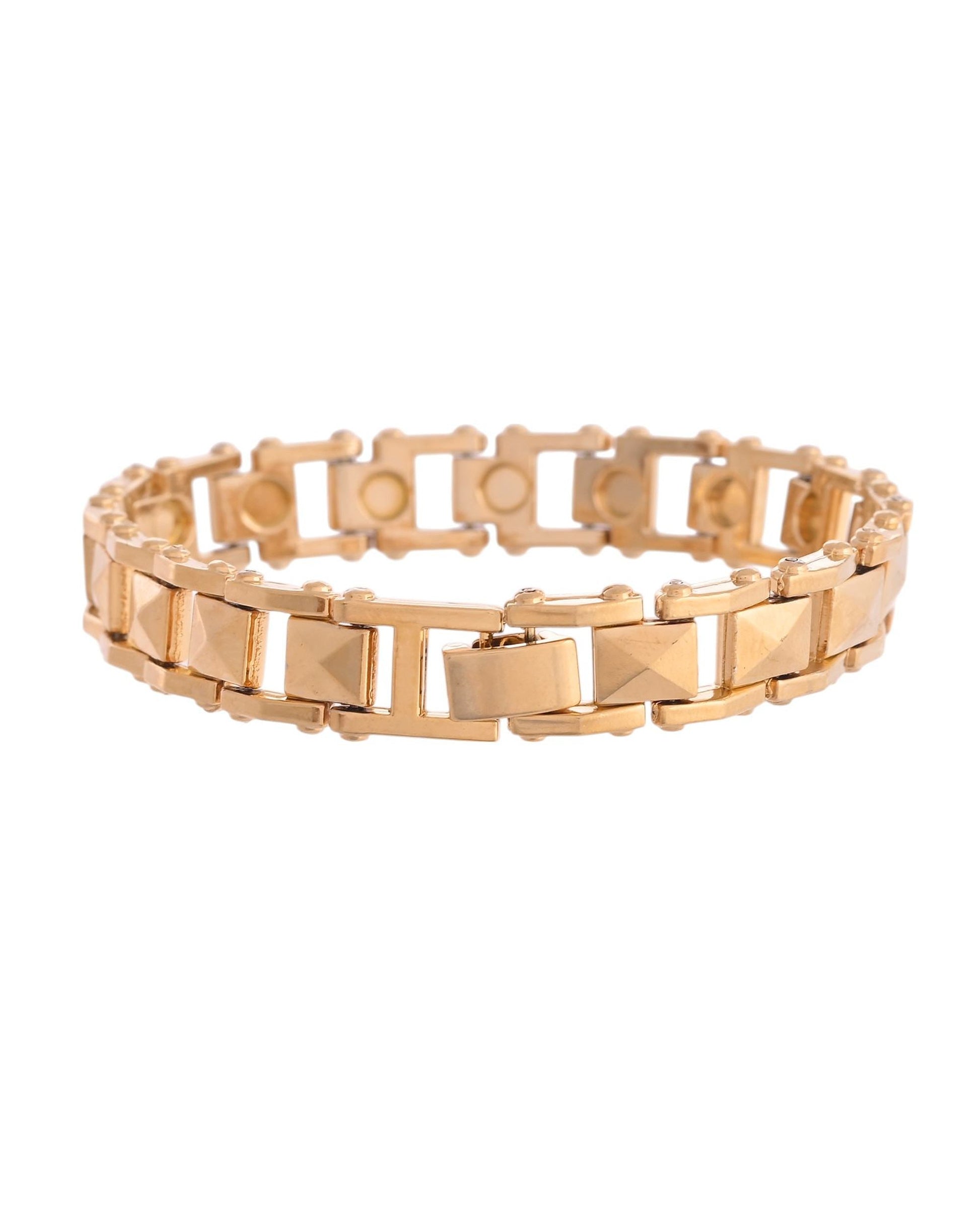 VOJ Geometric Design Gold Polished Bracelet - Swadesiicart