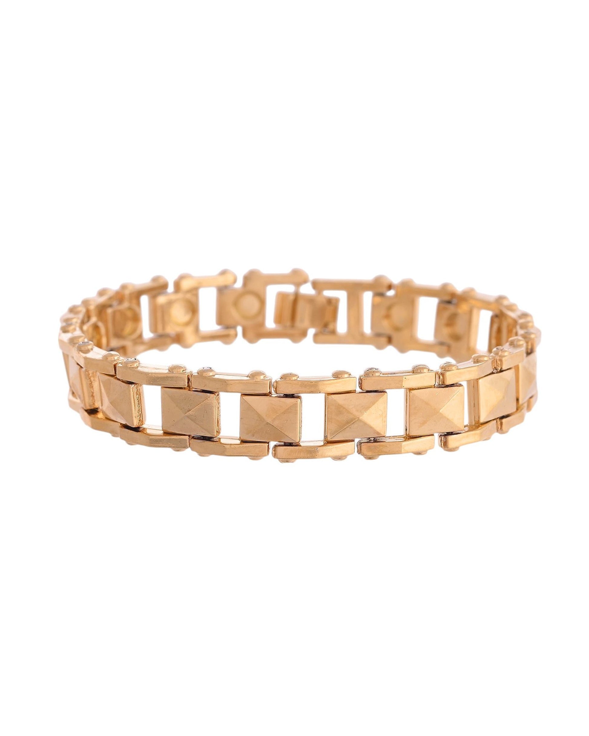 VOJ Geometric Design Gold Polished Bracelet - Swadesiicart
