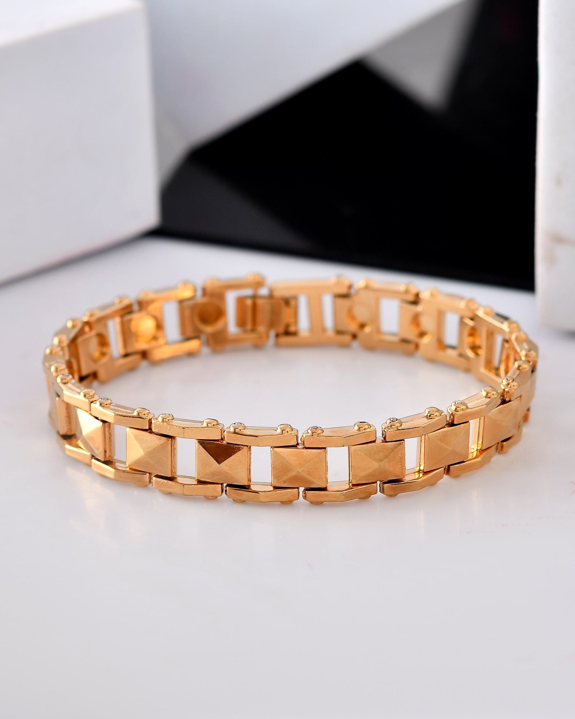 VOJ Geometric Design Gold Polished Bracelet - Swadesiicart