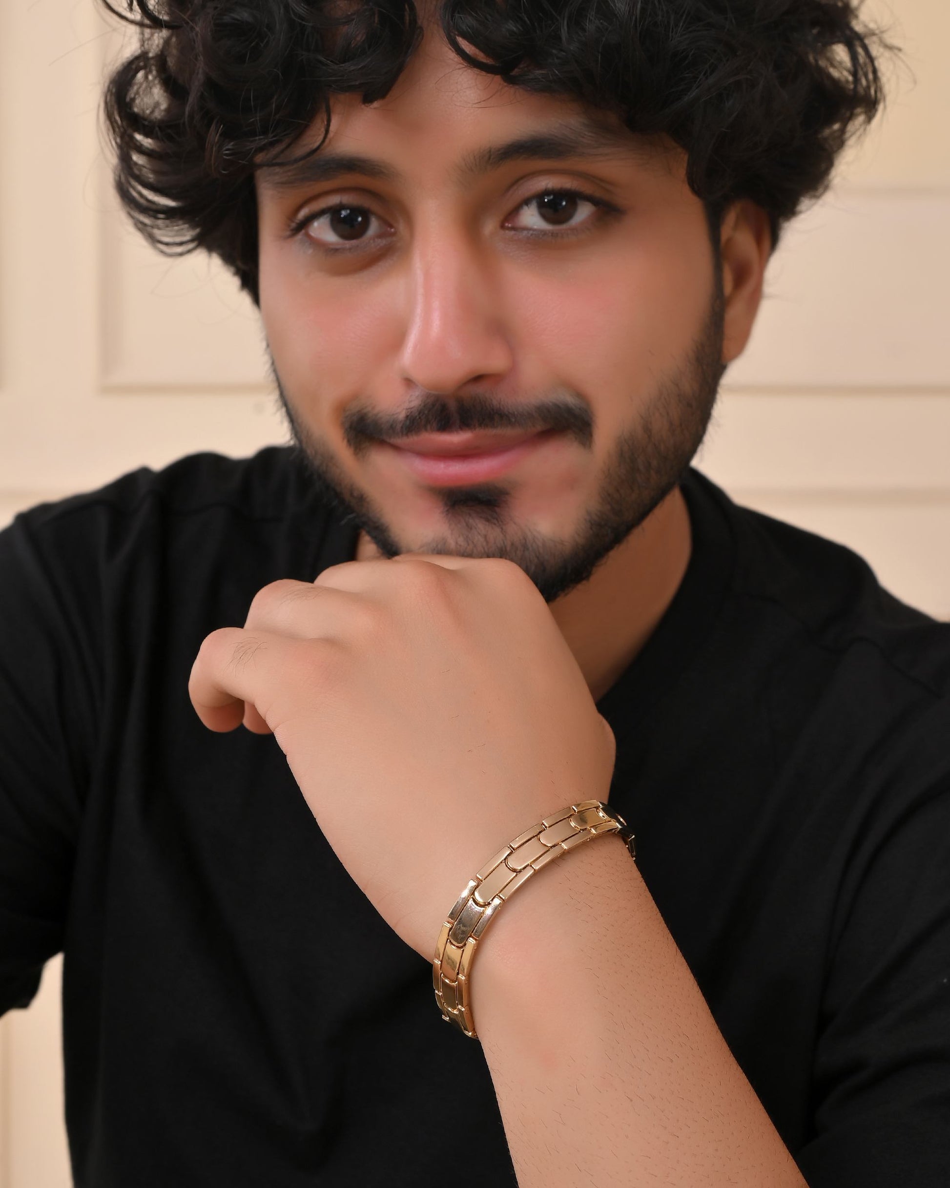 VOJ Classic Gold-Toned Stainless Steel Power Element Bracelet - Swadesiicart