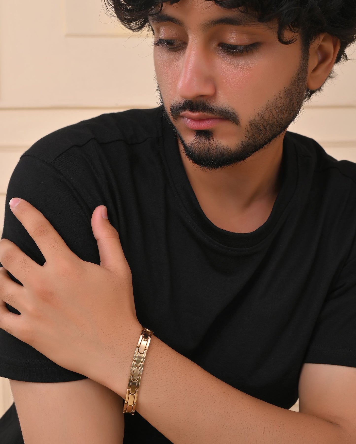 VOJ Classic Gold-Toned Stainless Steel Power Element Bracelet - Swadesiicart